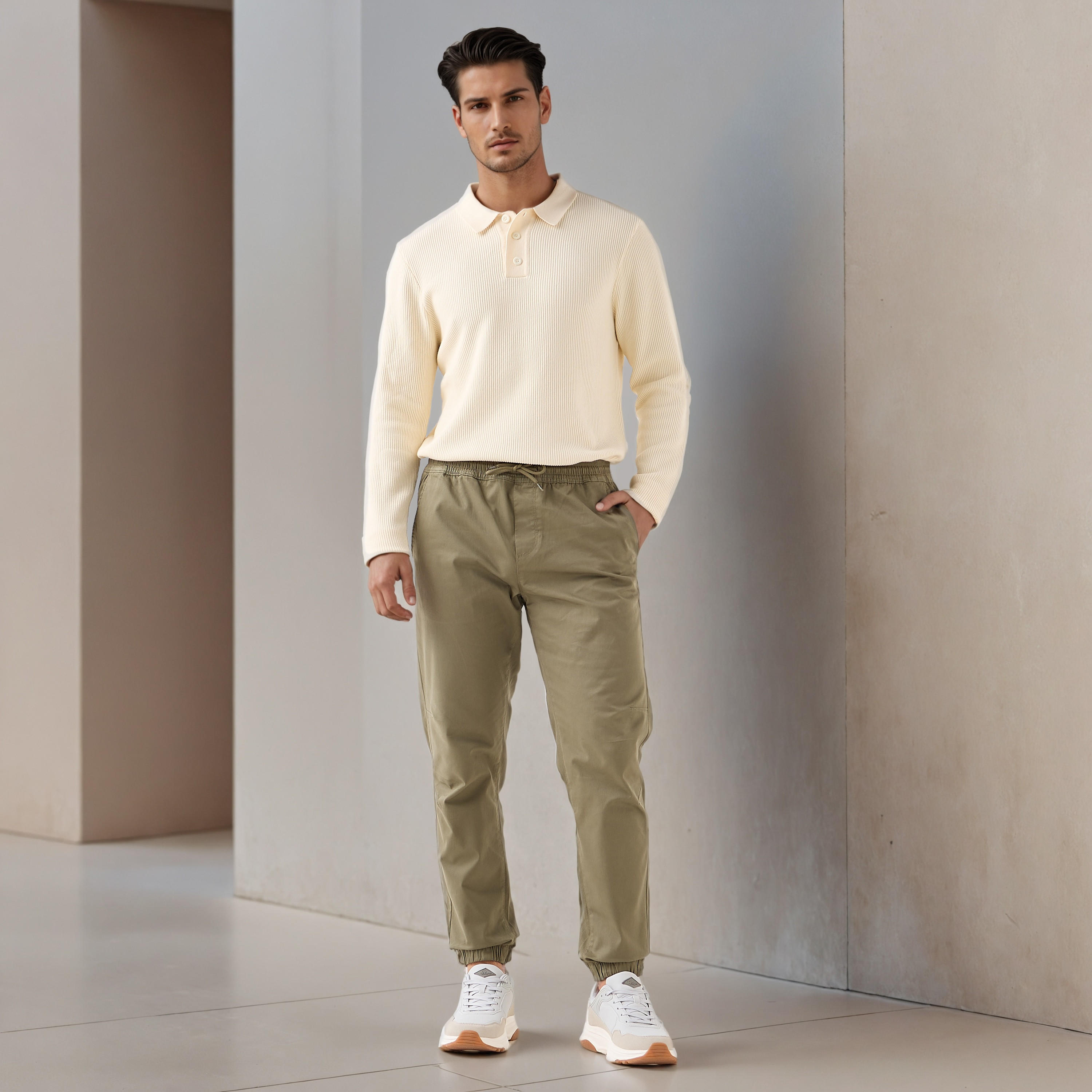 Textured Polo Collar Sweatshirt with Long Sleeves-men-winterwear-hoodiesandsweatshirts-image-2