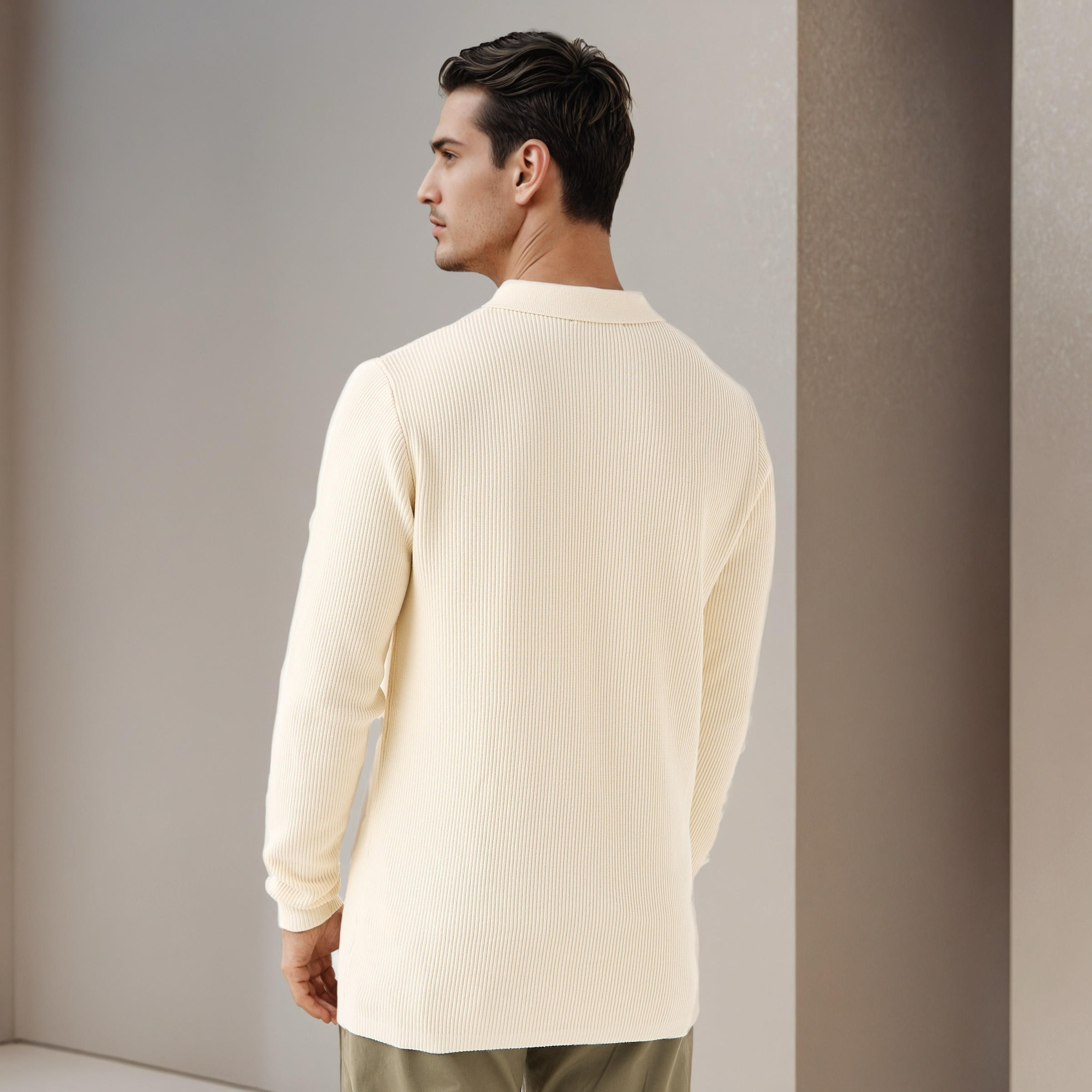 Textured Polo Collar Sweatshirt with Long Sleeves-men-winterwear-hoodiesandsweatshirts-image-4