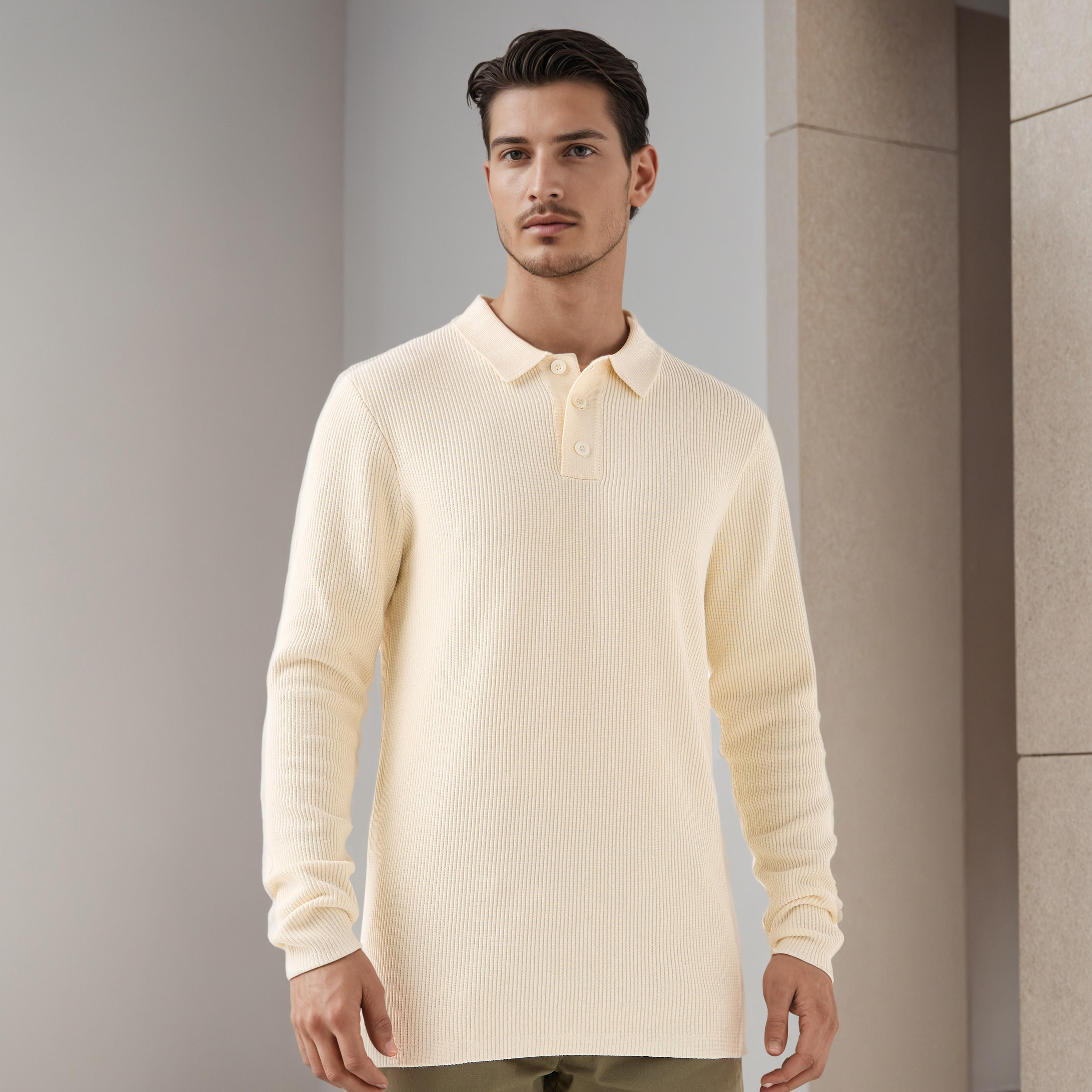 Textured Polo Collar Sweatshirt with Long Sleeves-men-winterwear-hoodiesandsweatshirts-image-6