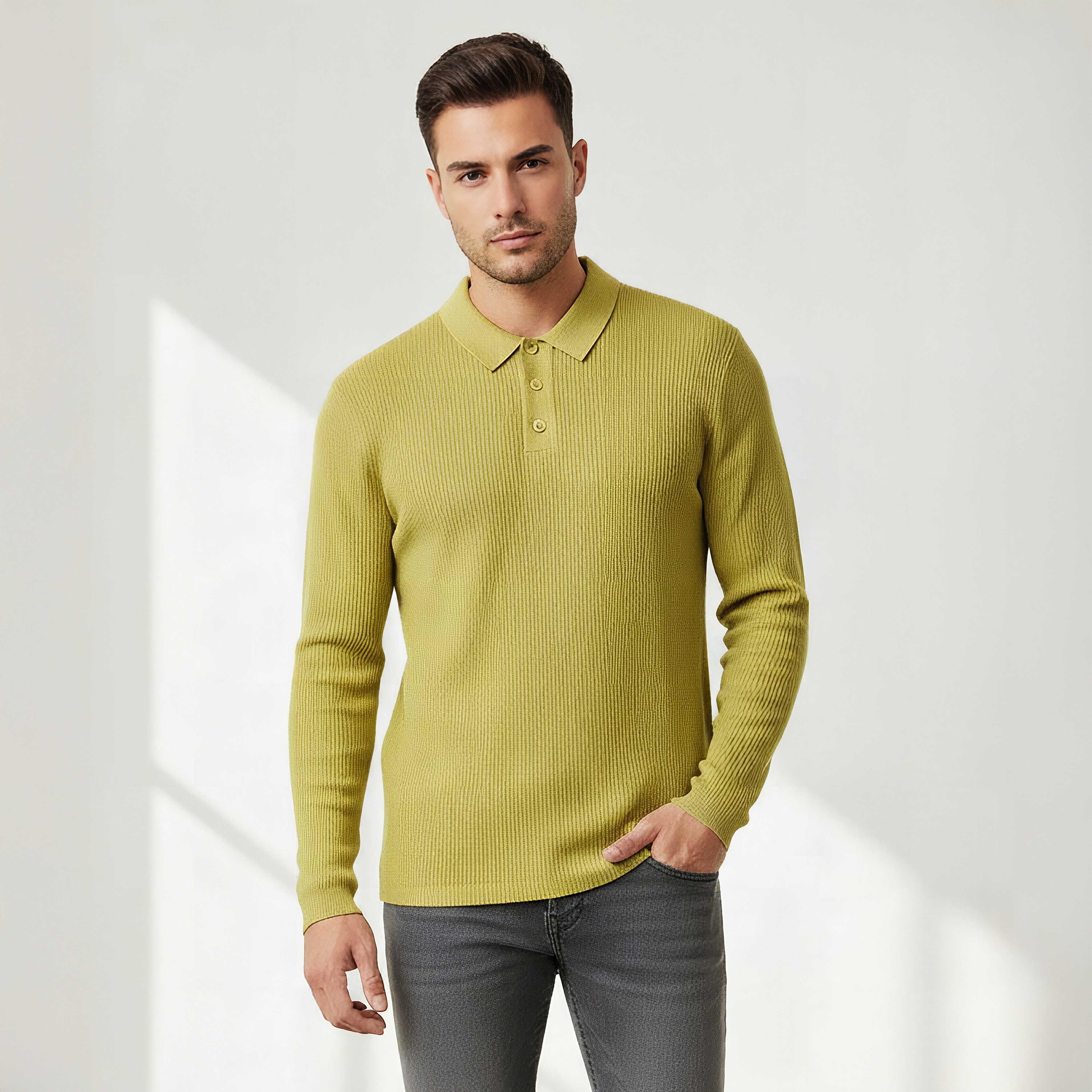 سويت شيرت بارز الملمس بياقة بولو وأكمام طويلة-men-winterwear-hoodiesandsweatshirts-image-1