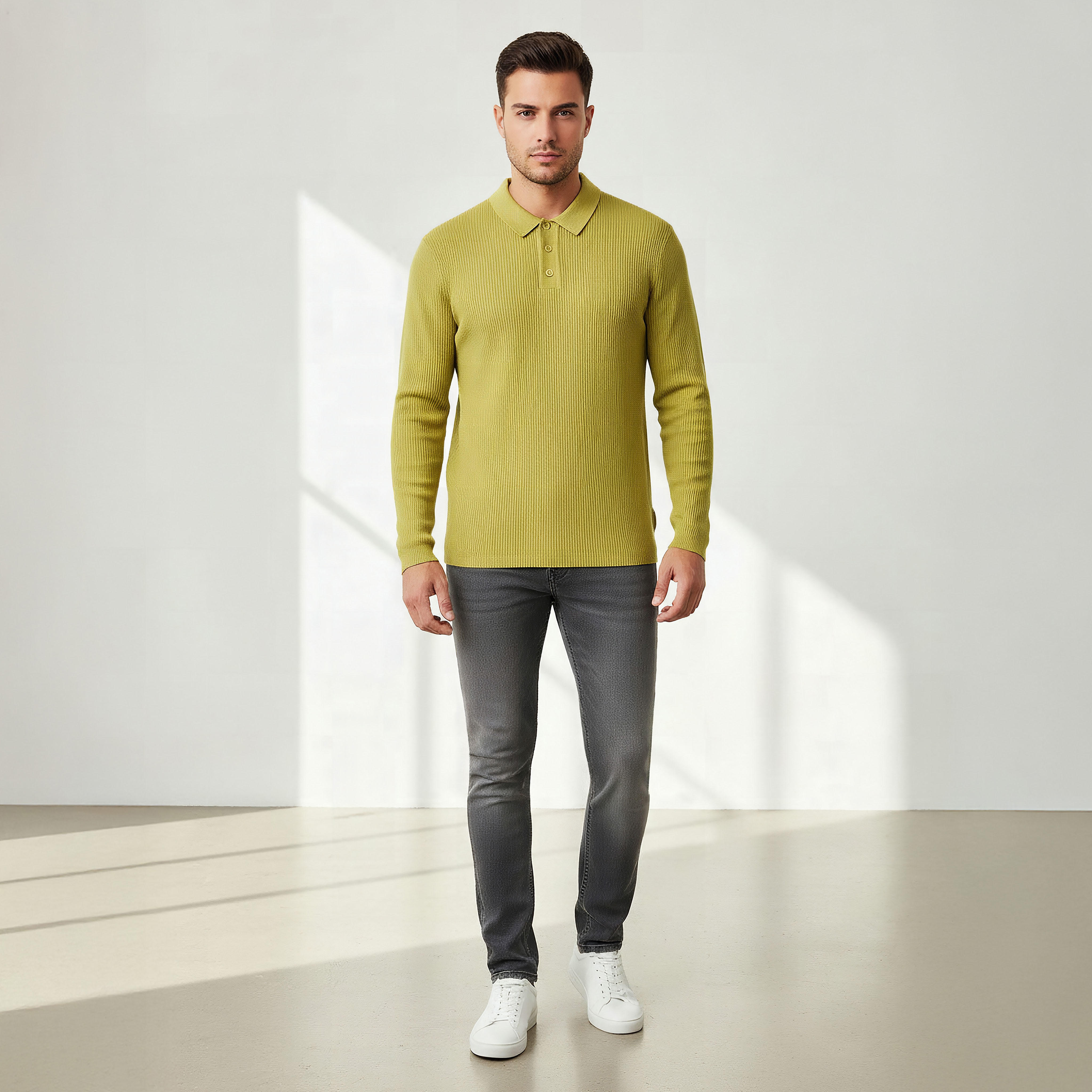 Textured Polo Collar Sweatshirt with Long Sleeves-men-winterwear-hoodiesandsweatshirts-image-2