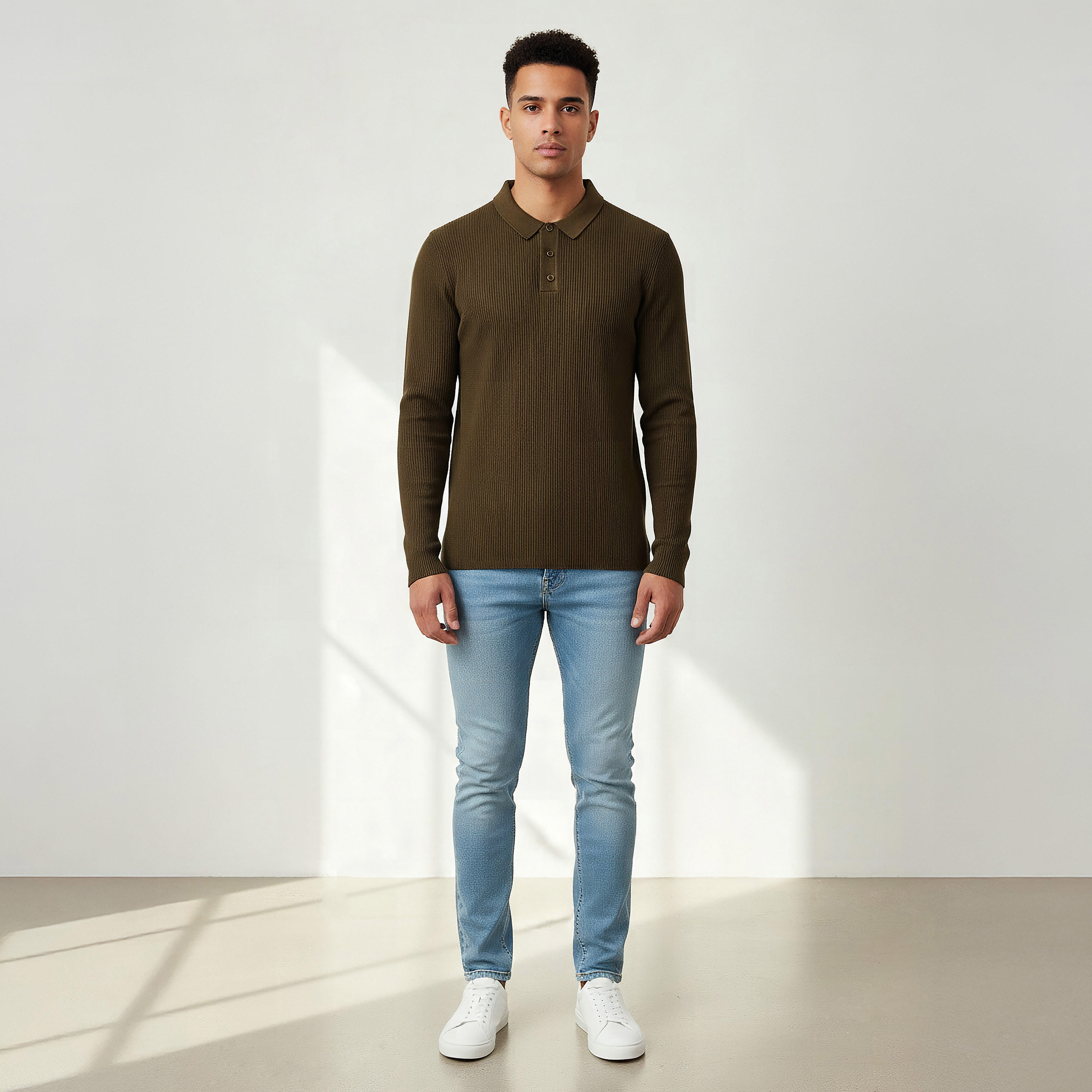 Textured Polo Collar Sweatshirt with Long Sleeves-men-winterwear-hoodiesandsweatshirts-image-2
