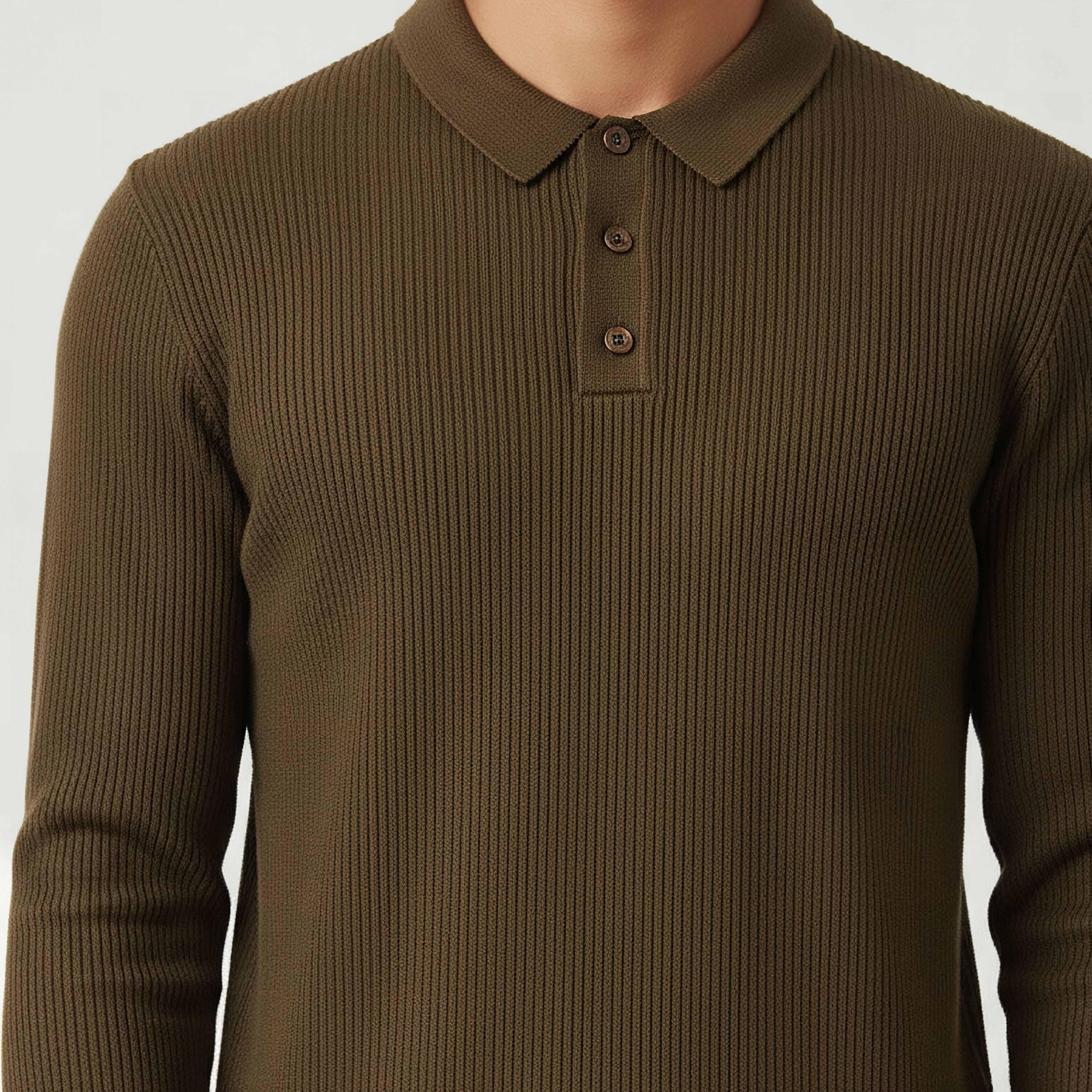 Textured Polo Collar Sweatshirt with Long Sleeves-men-winterwear-hoodiesandsweatshirts-image-4