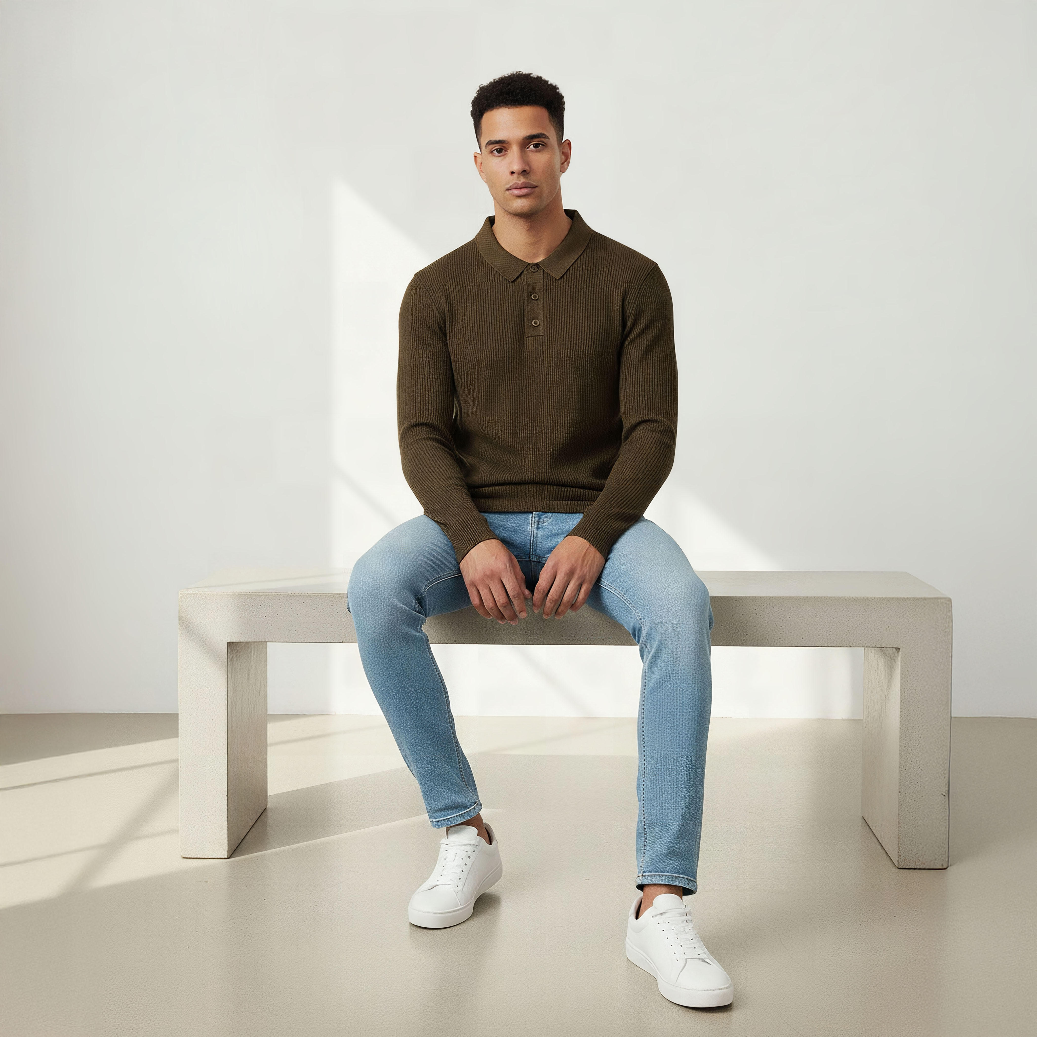 Textured Polo Collar Sweatshirt with Long Sleeves-men-winterwear-hoodiesandsweatshirts-image-5