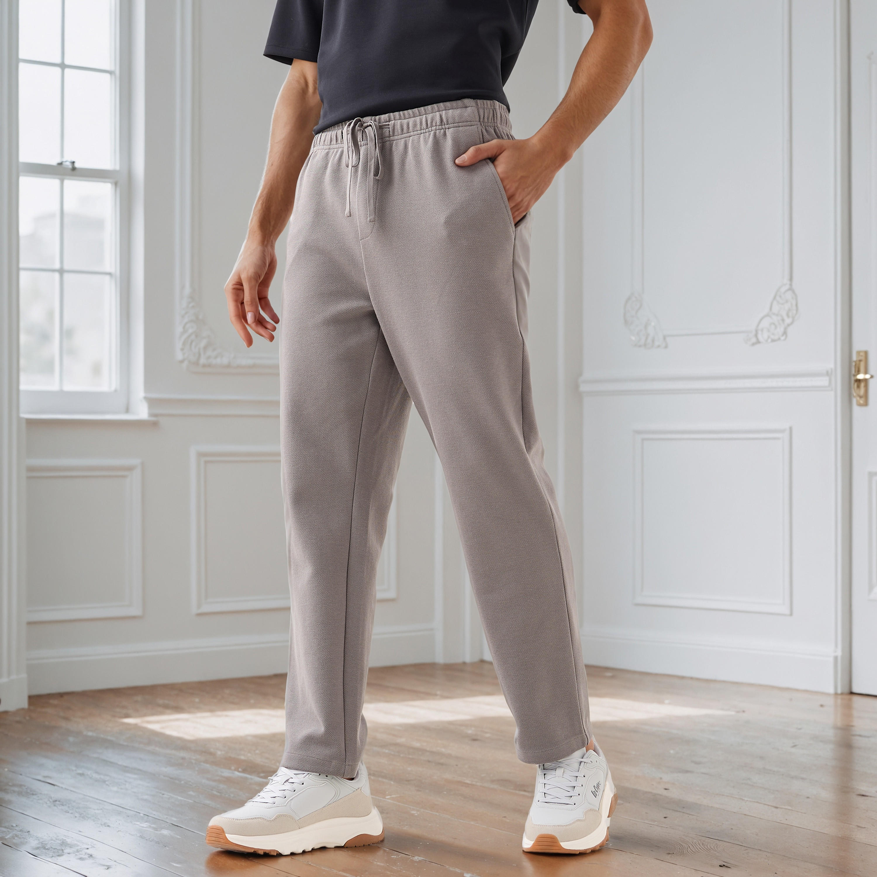 Men Regular Fit Flexi Waist Pants with Pockets-men-clothing-bottoms-joggers-image-1
