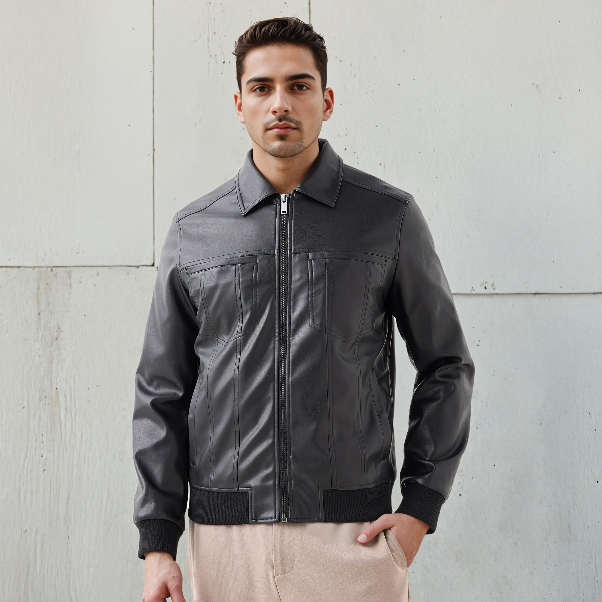 Men Regular Fit Zip Through Biker Jacket-men-clothing-jacketsandblazers-jackets-image-1