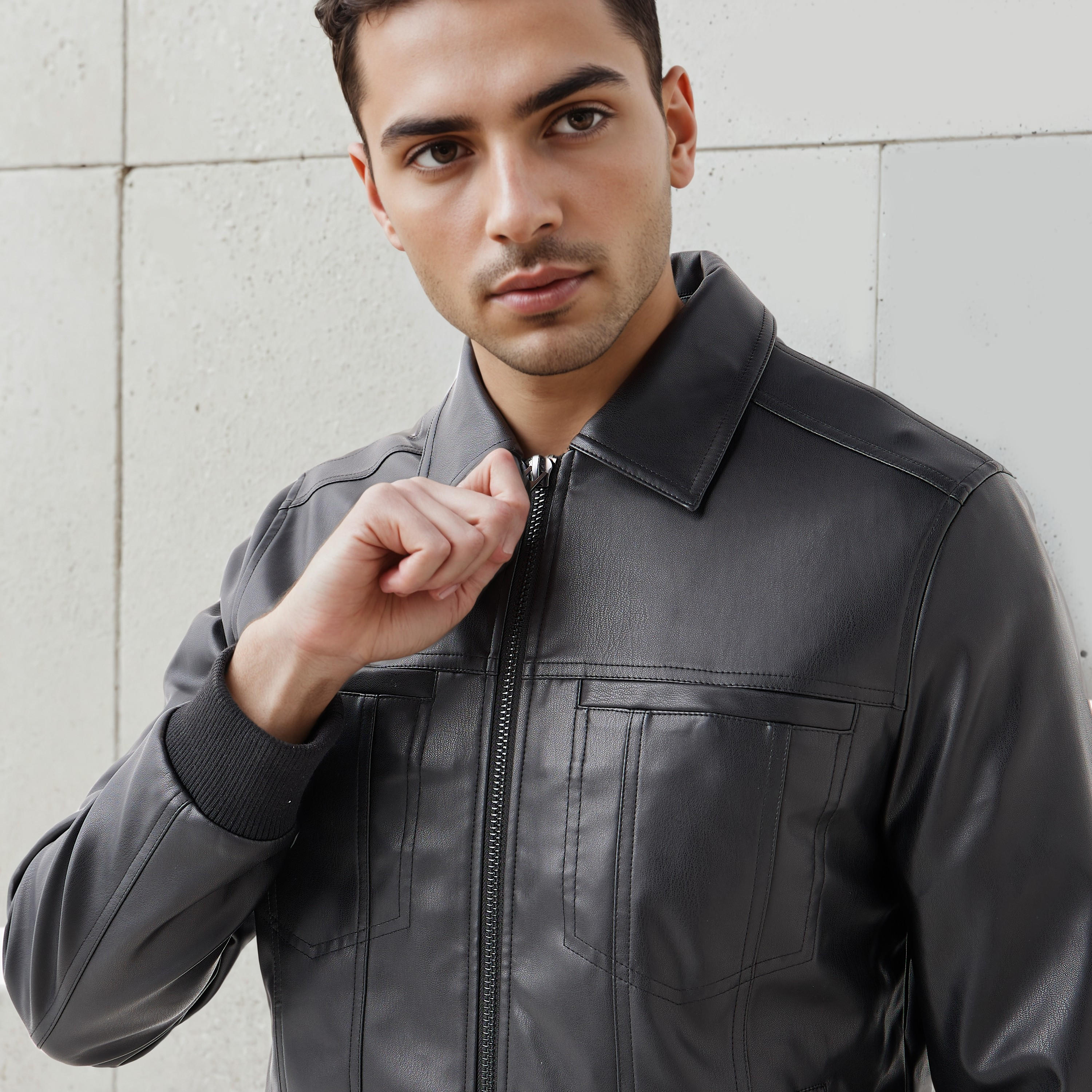 Men Regular Fit Zip Through Biker Jacket-men-clothing-jacketsandblazers-jackets-image-4
