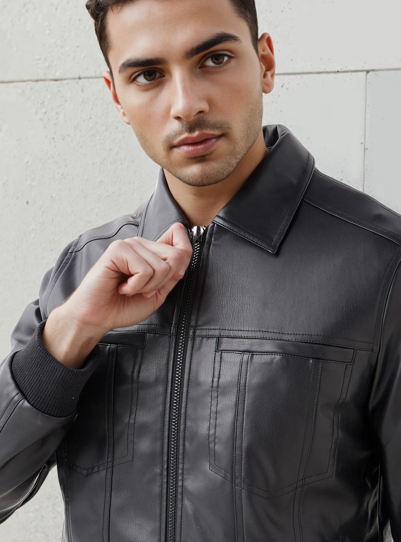 Men Regular Fit Zip Through Biker Jacket-men-clothing-jacketsandblazers-jackets-image-4
