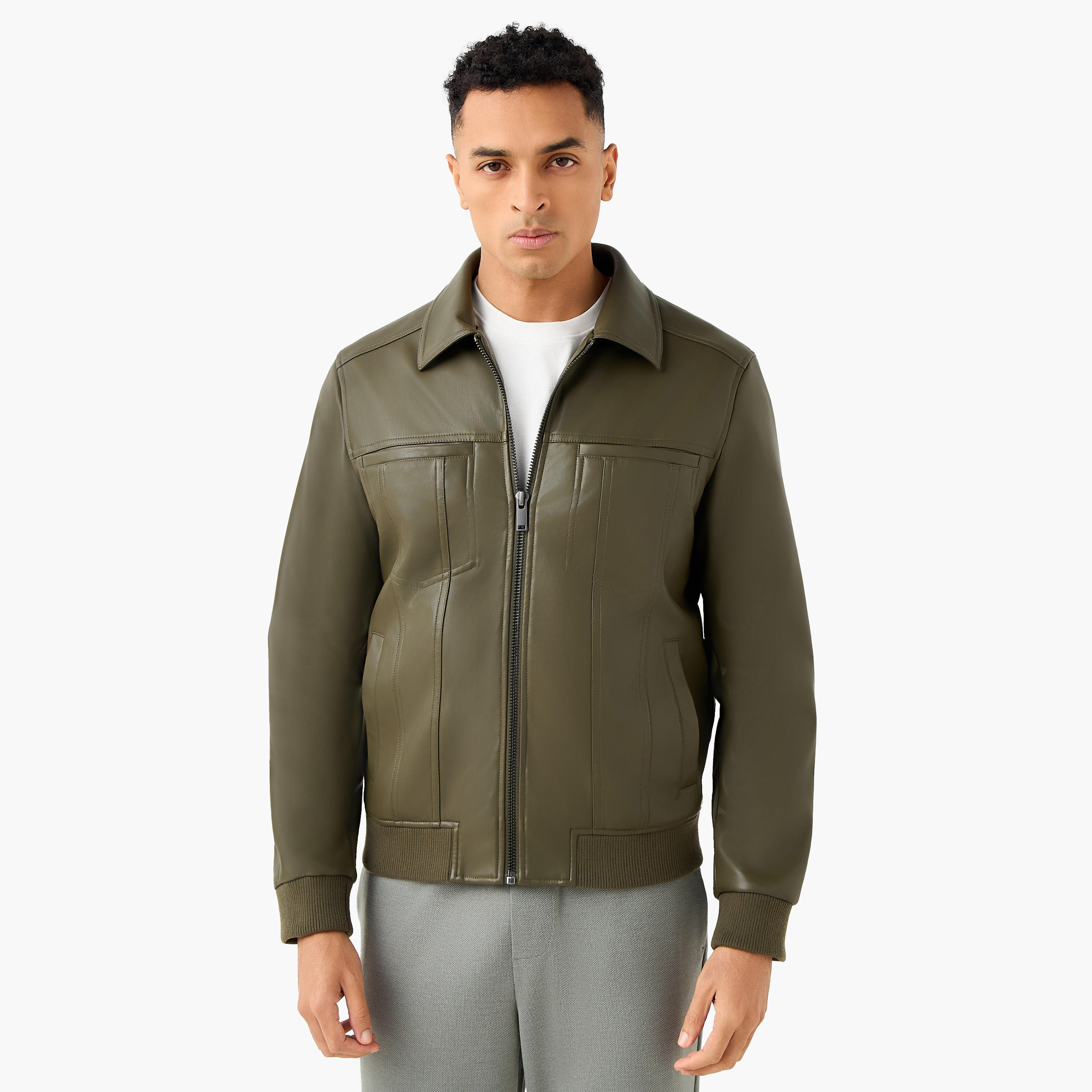 Men Regular Fit Zip Through Biker Jacket-men-clothing-jacketsandblazers-jackets-image-1