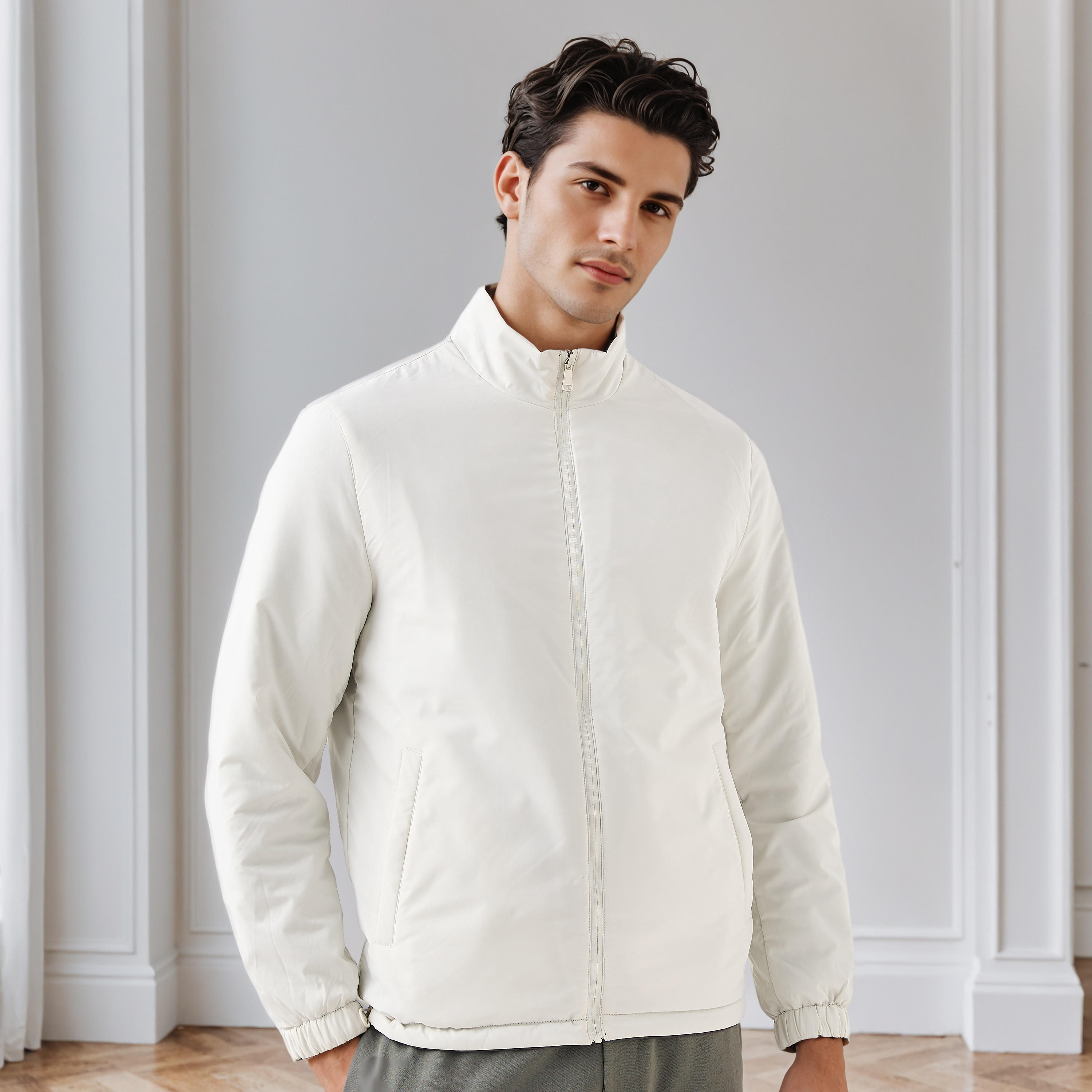 جاكيت رجالي على الوجهين بقصة عادية وياقة عالية-men-clothing-jacketsandblazers-jackets-image-2
