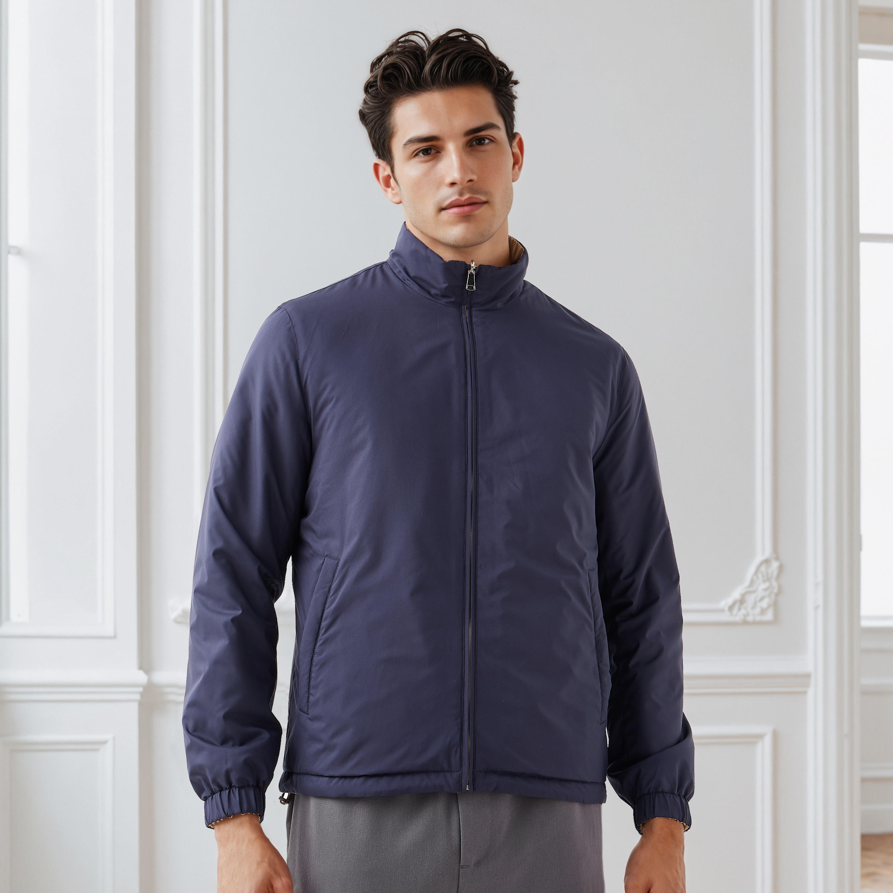 جاكيت رجالي على الوجهين بقصة عادية وياقة عالية-men-clothing-jacketsandblazers-jackets-image-6