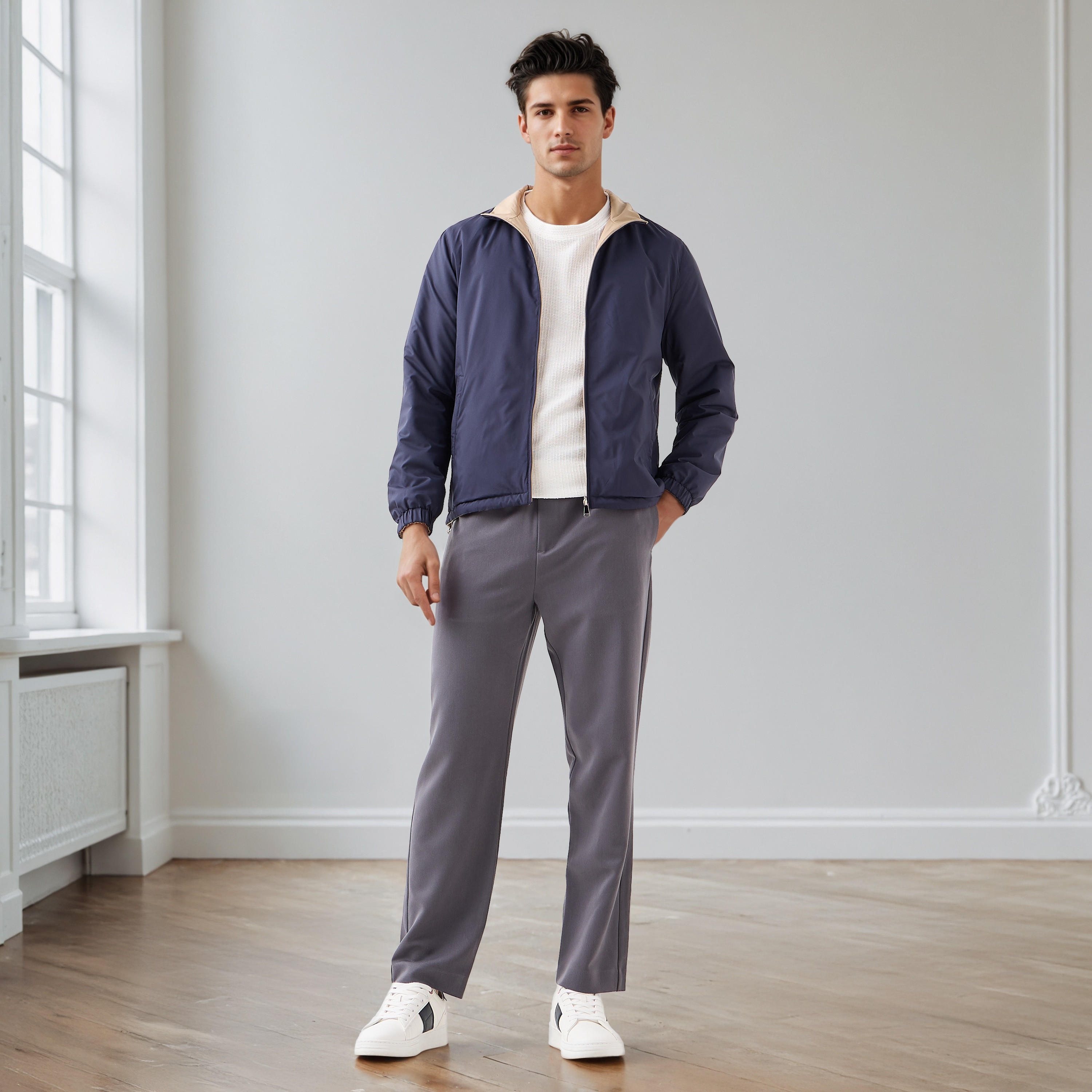 جاكيت رجالي على الوجهين بقصة عادية وياقة عالية-men-clothing-jacketsandblazers-jackets-image-4
