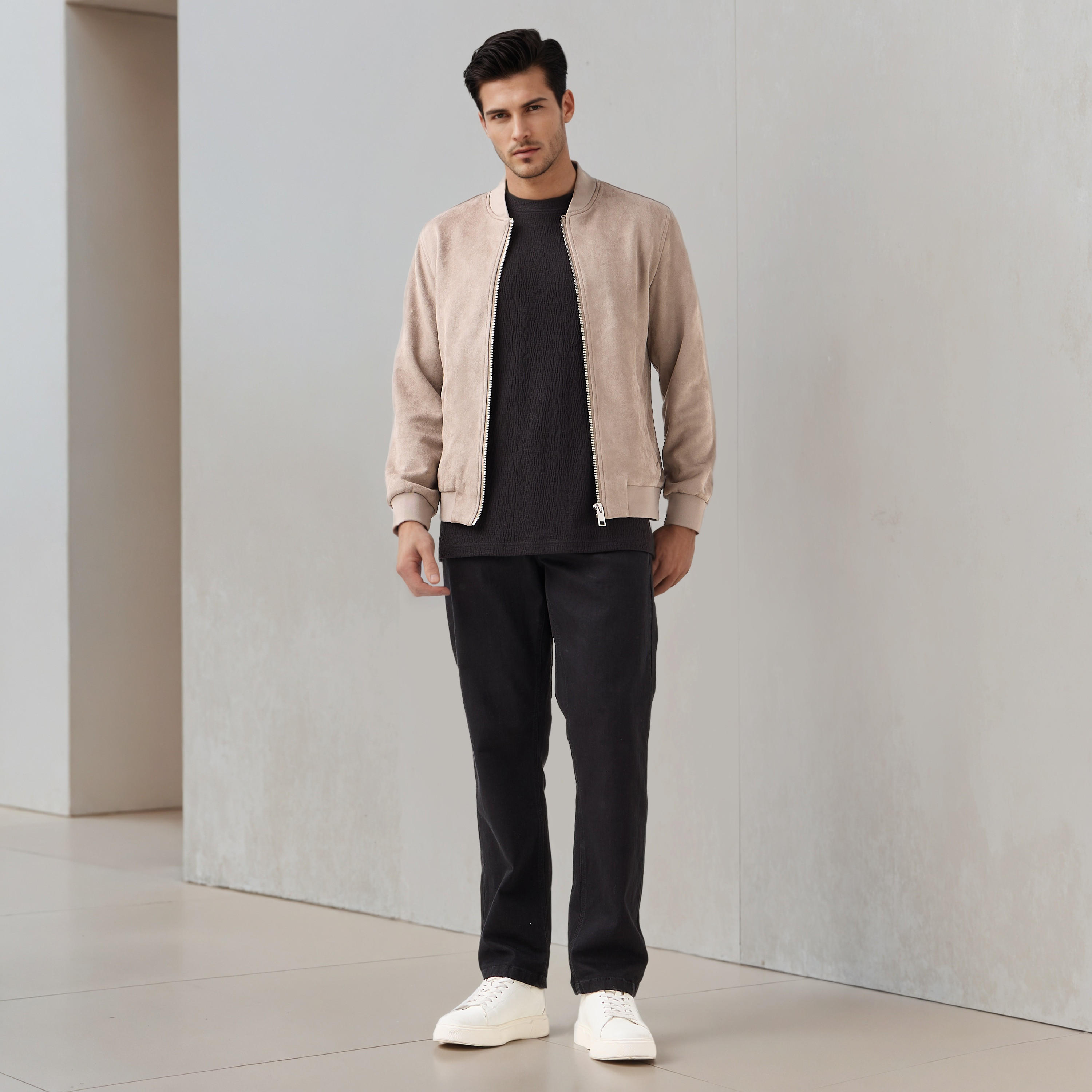 Men Regular Fit Mandarin Collar Bomber Jacket-men-clothing-jacketsandblazers-jackets-image-2