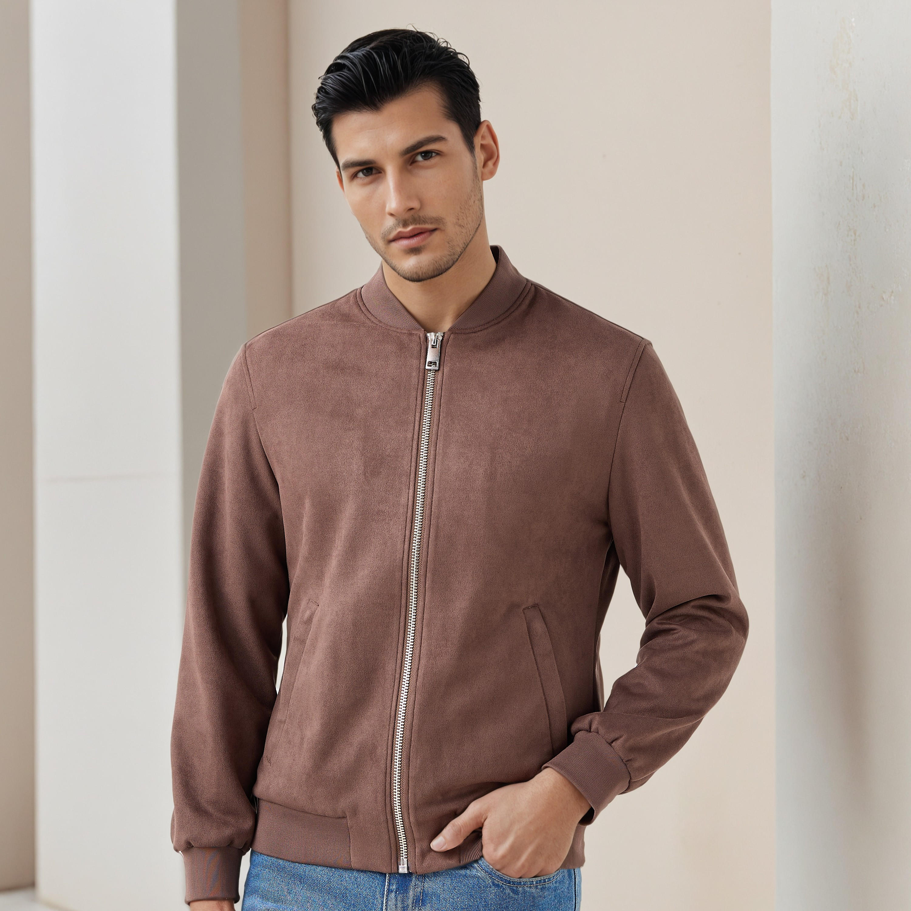 Men Regular Fit Mandarin Collar Bomber Jacket-men-clothing-jacketsandblazers-jackets-image-1