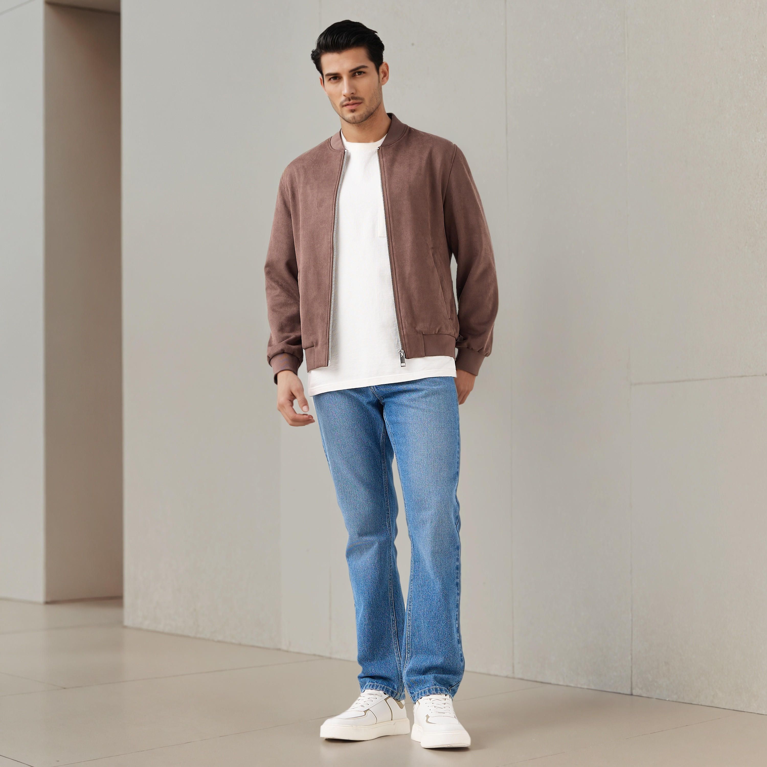 Men Regular Fit Mandarin Collar Bomber Jacket-men-clothing-jacketsandblazers-jackets-image-2