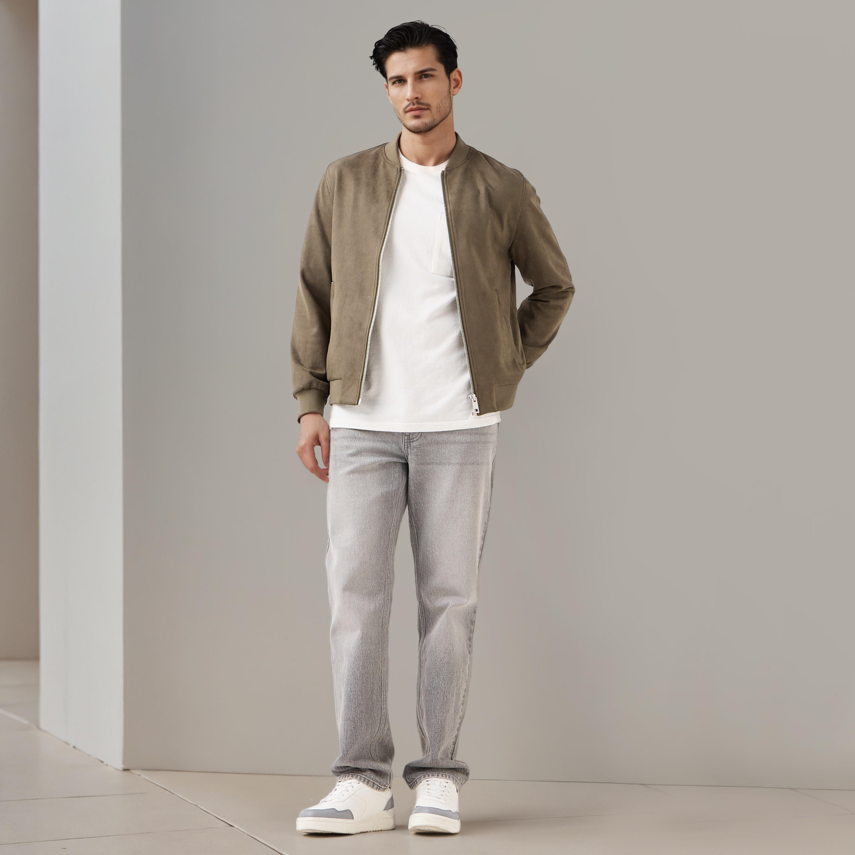 Men Regular Fit Mandarin Collar Bomber Jacket-men-clothing-jacketsandblazers-jackets-image-2