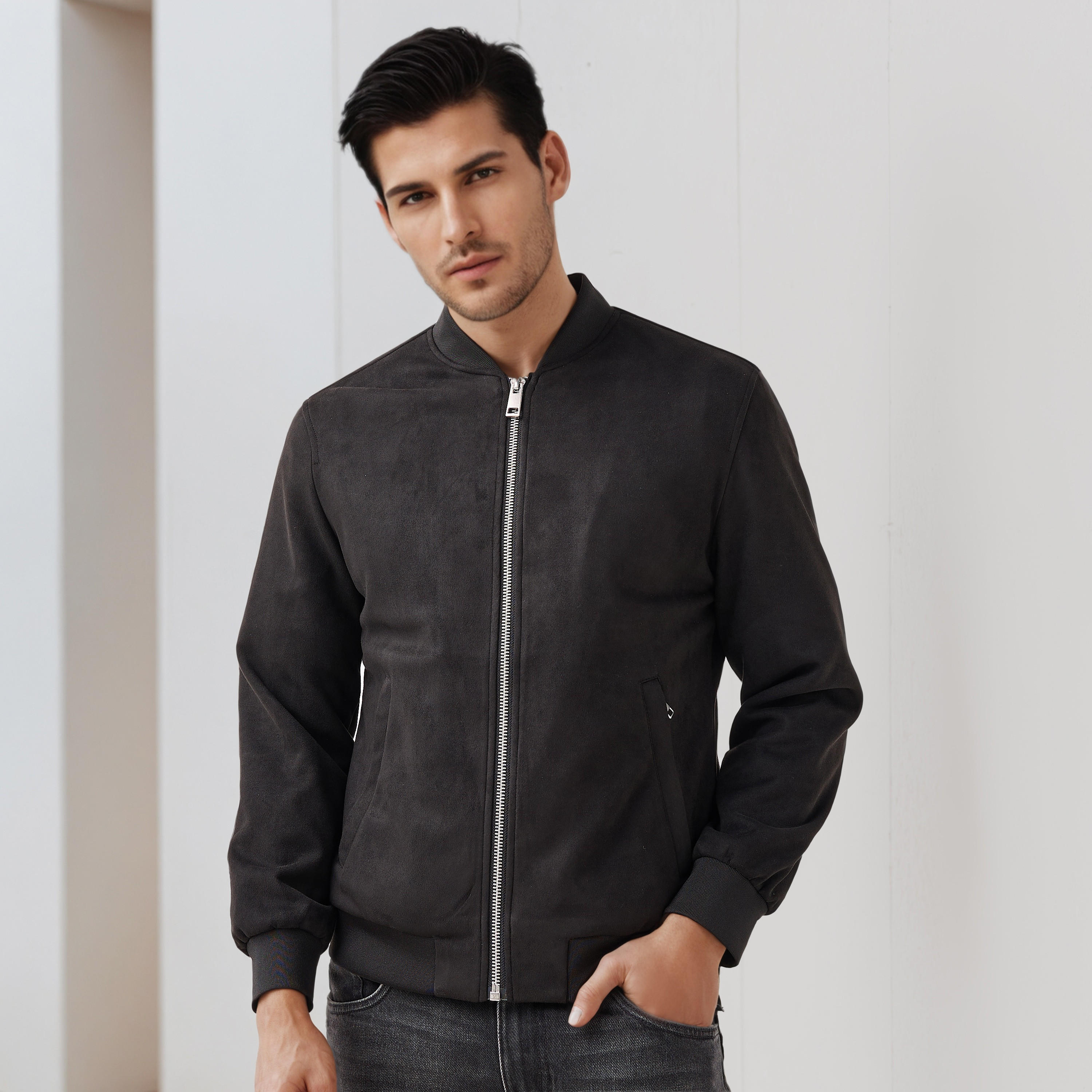 Men Regular Fit Mandarin Collar Bomber Jacket-men-clothing-jacketsandblazers-jackets-image-1