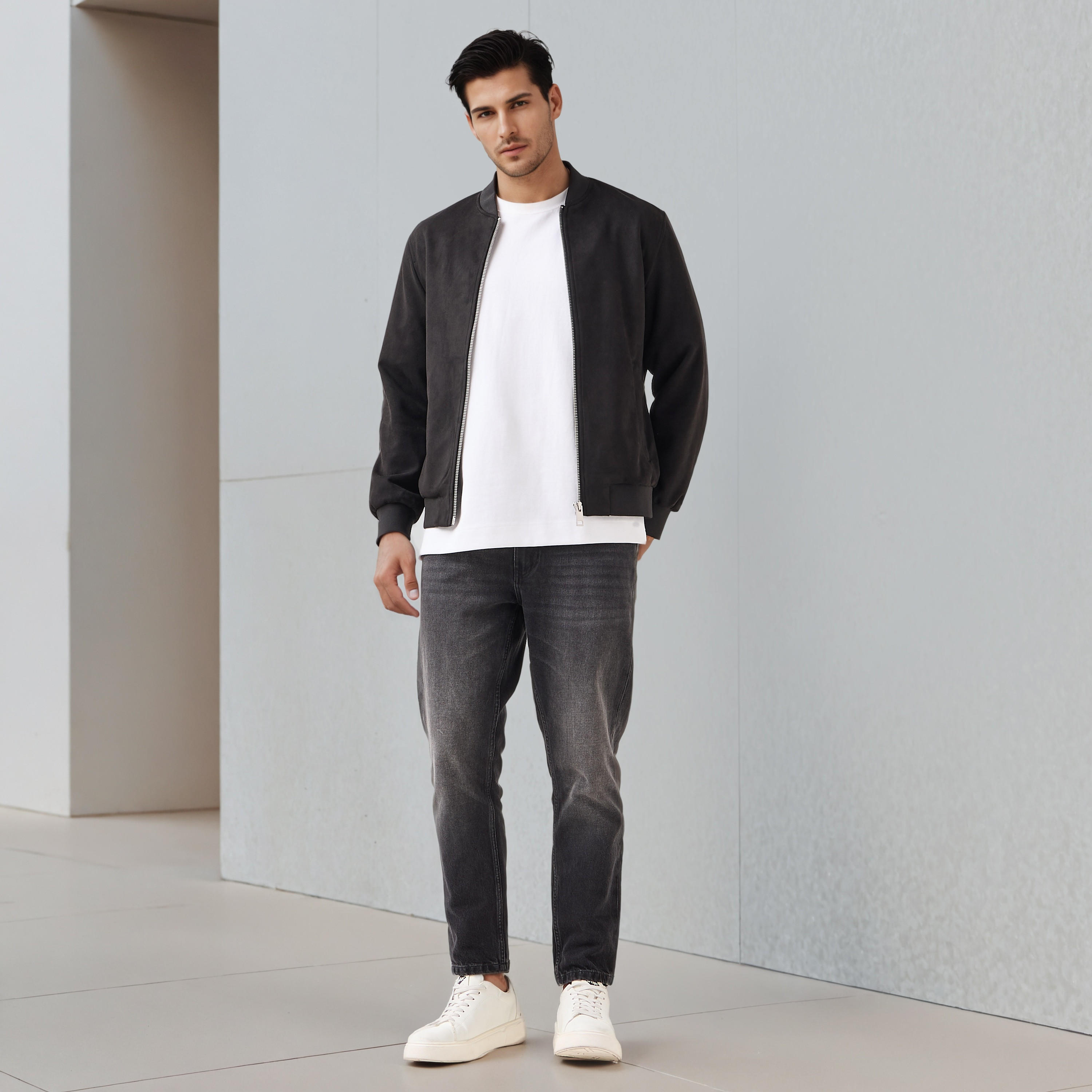 Men Regular Fit Mandarin Collar Bomber Jacket-men-clothing-jacketsandblazers-jackets-image-2