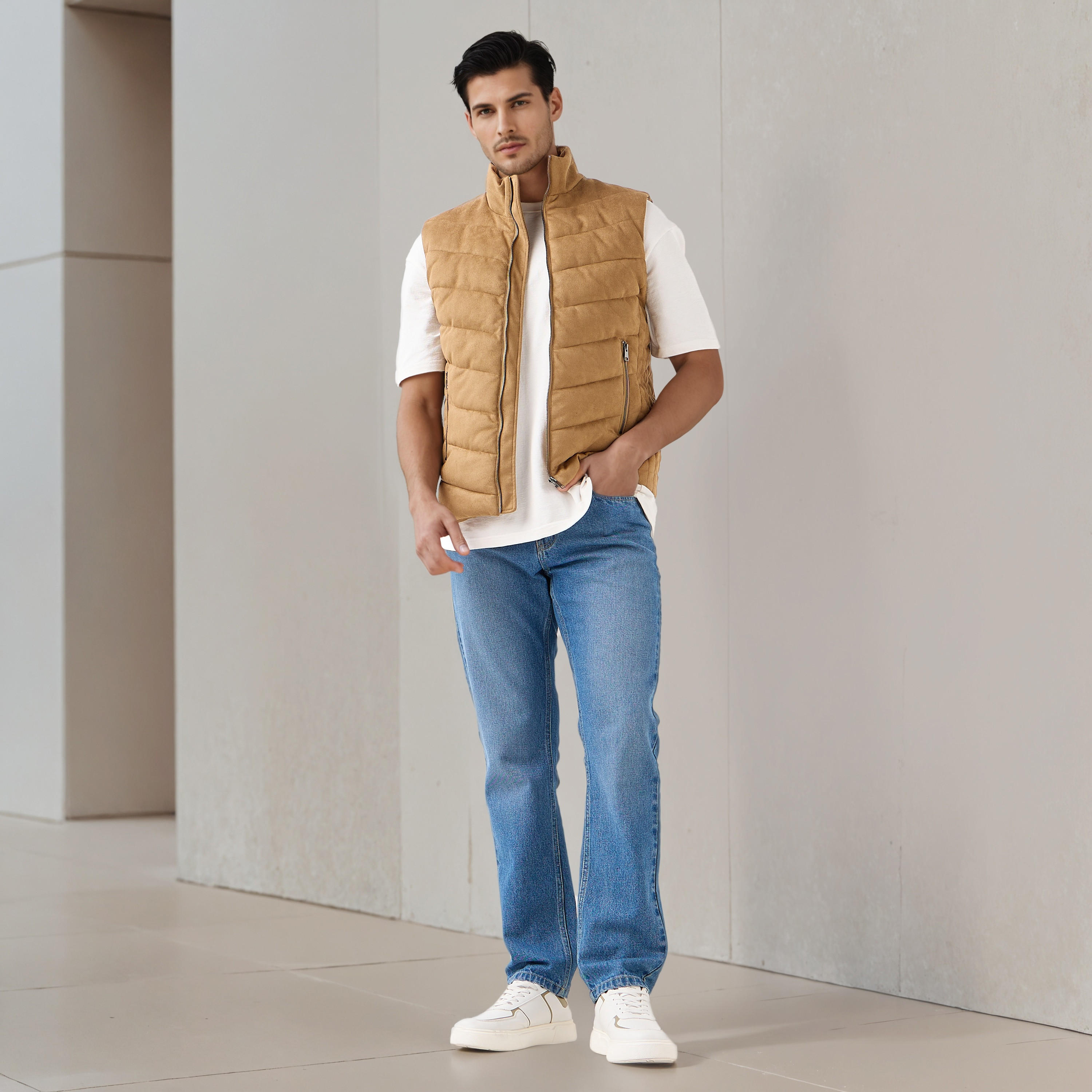 Men Regular Fit Suede High Neck Sleeveless Jacket-men-clothing-jacketsandblazers-jackets-image-2