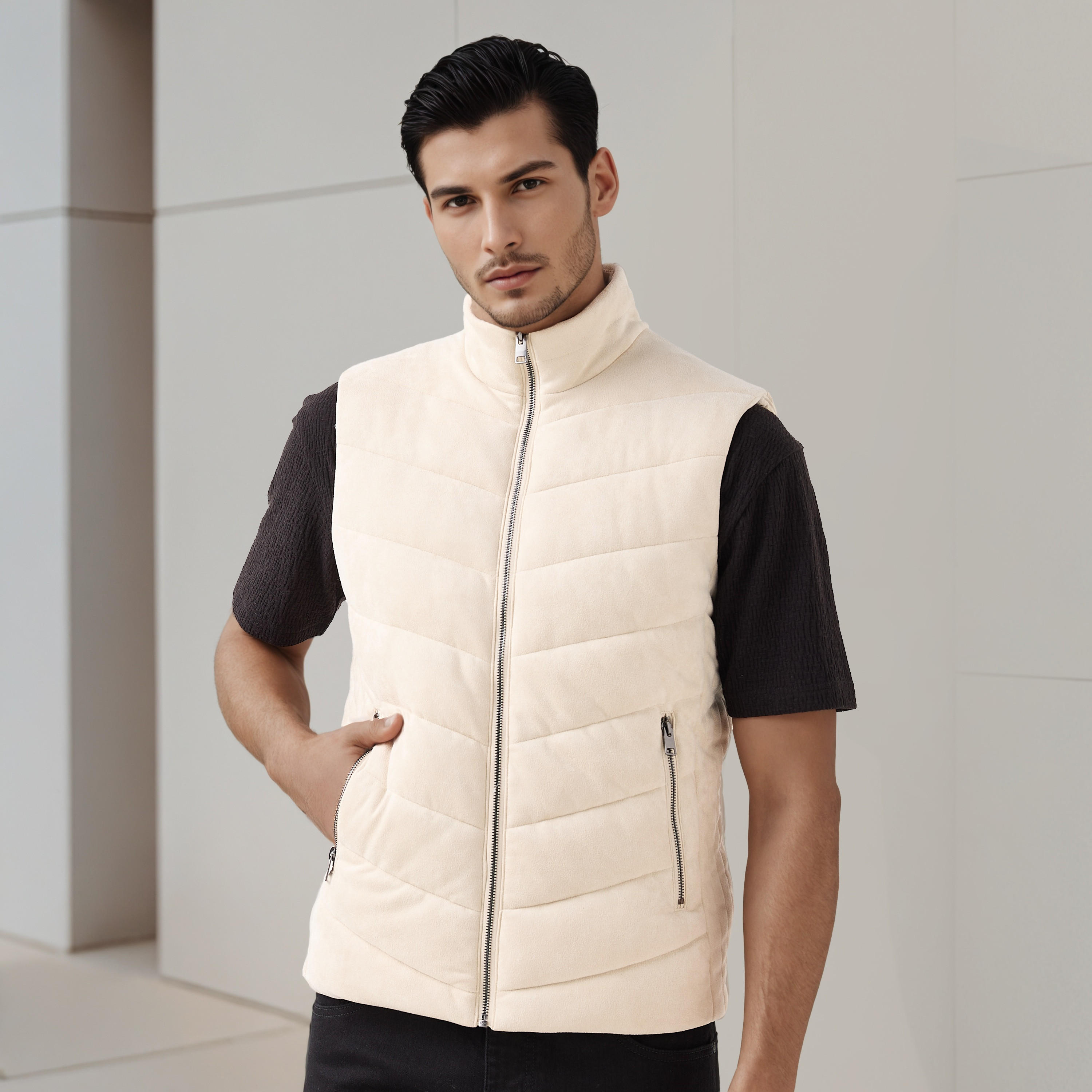 Men Regular Fit Suede High Neck Sleeveless Jacket-men-clothing-jacketsandblazers-jackets-image-1