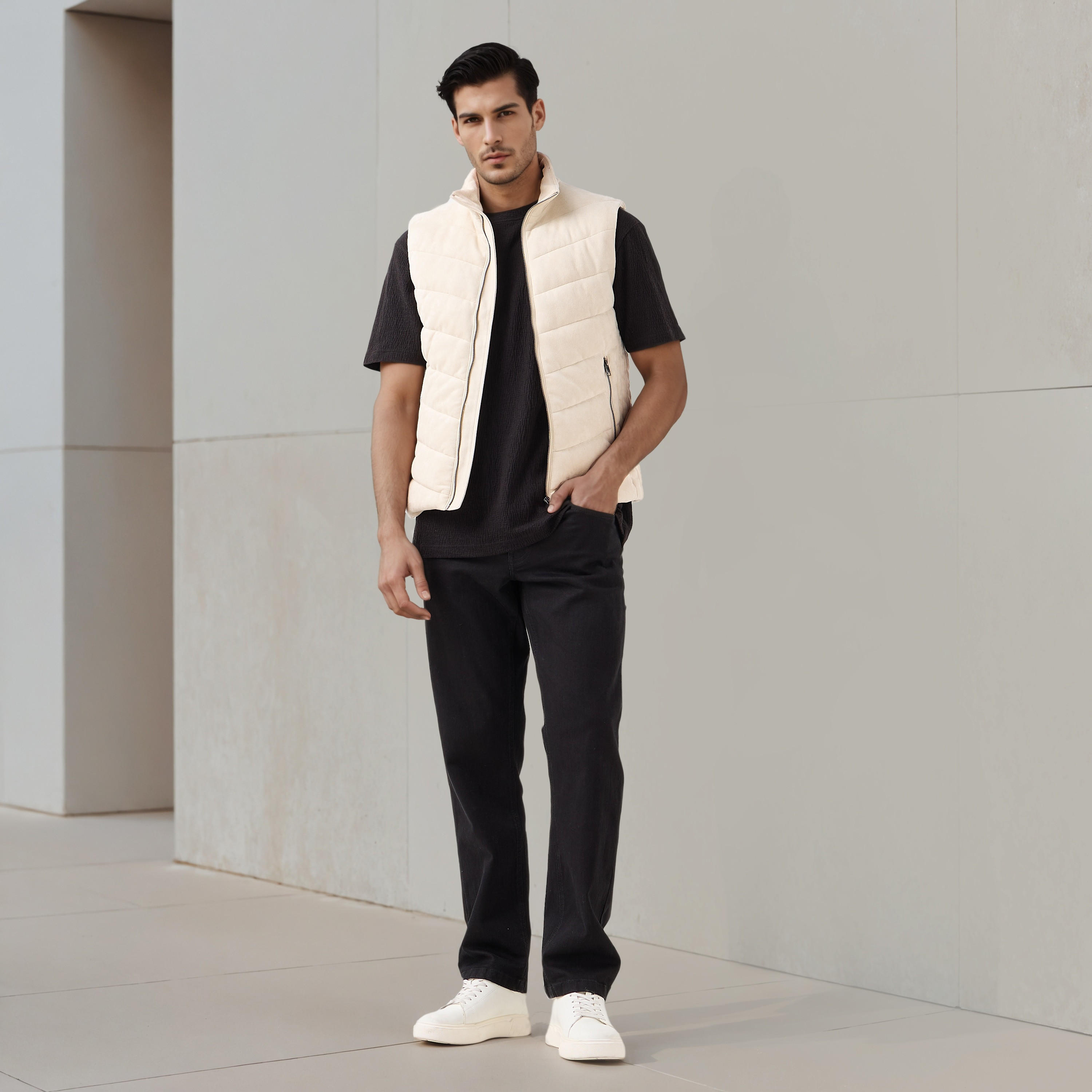 Men Regular Fit Suede High Neck Sleeveless Jacket-men-clothing-jacketsandblazers-jackets-image-2