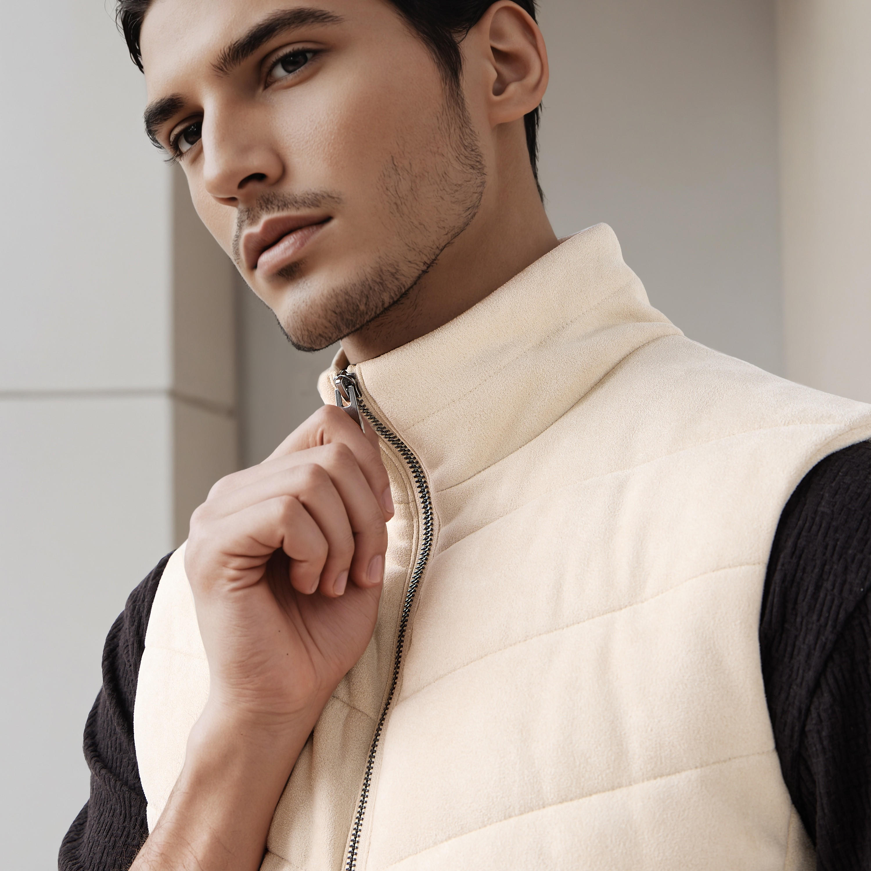 Men Regular Fit Suede High Neck Sleeveless Jacket-men-clothing-jacketsandblazers-jackets-image-5