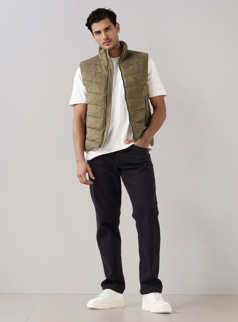 Men Regular Fit Suede High Neck Sleeveless Jacket-men-clothing-jacketsandblazers-jackets-image-2