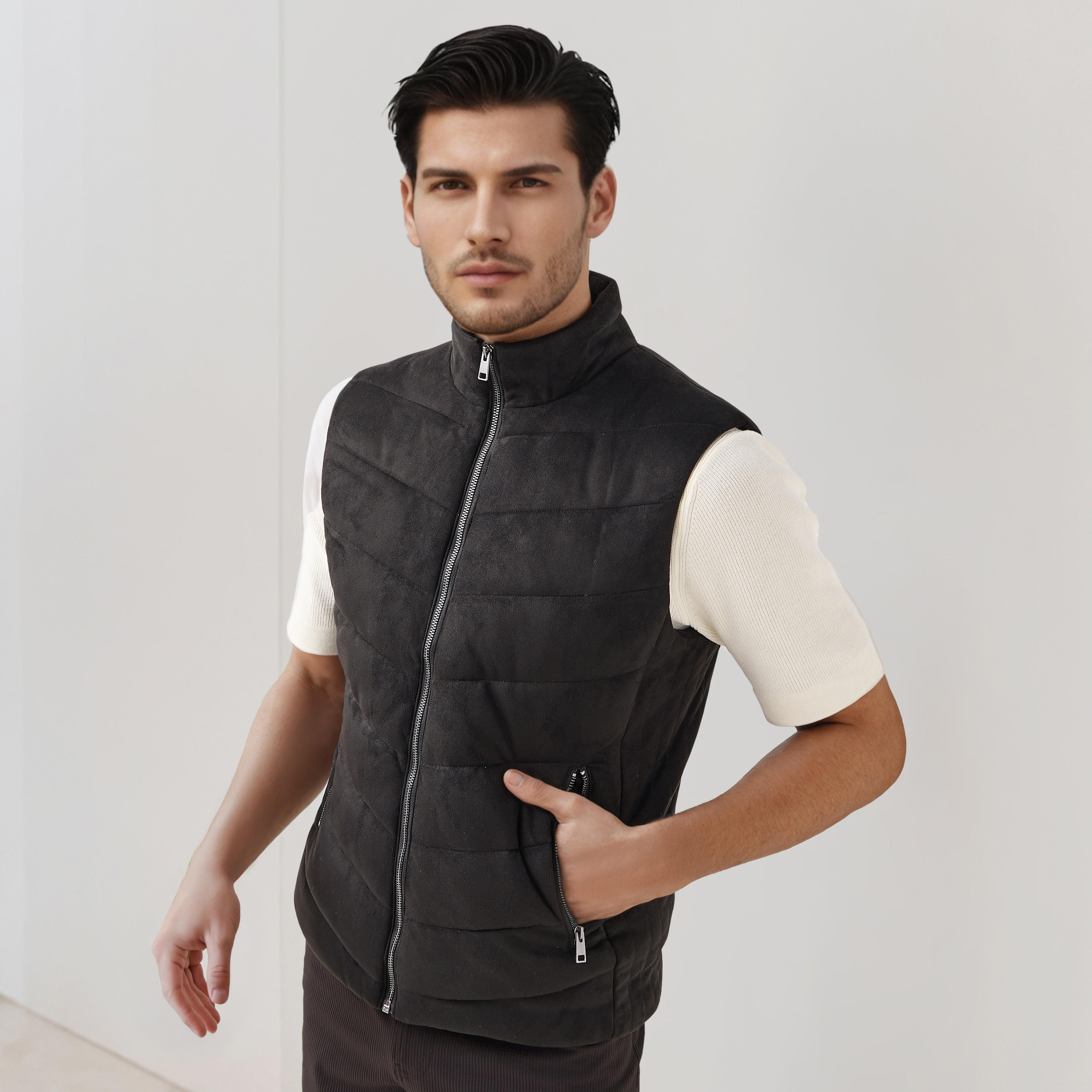 جاكيت سويدي دون أكمام بقصّة عادية وياقة عالية للرجال-men-clothing-jacketsandblazers-jackets-image-1