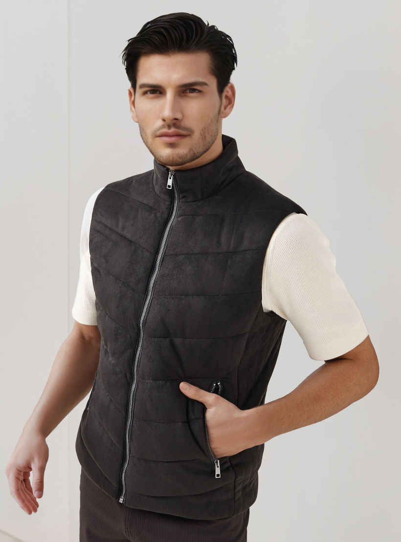 جاكيت سويدي دون أكمام بقصّة عادية وياقة عالية للرجال-men-clothing-jacketsandblazers-jackets-image-1