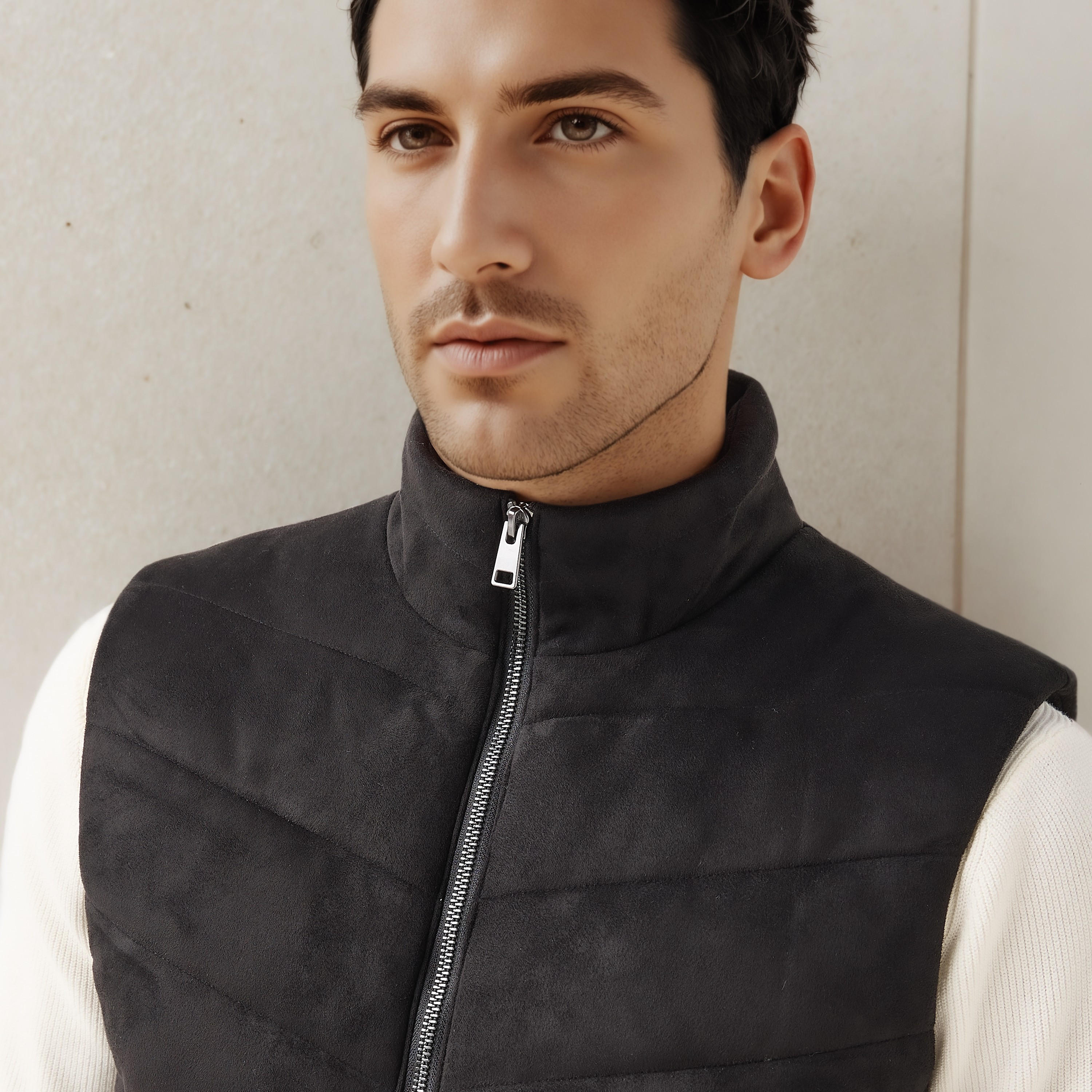 جاكيت سويدي دون أكمام بقصّة عادية وياقة عالية للرجال-men-clothing-jacketsandblazers-jackets-image-5