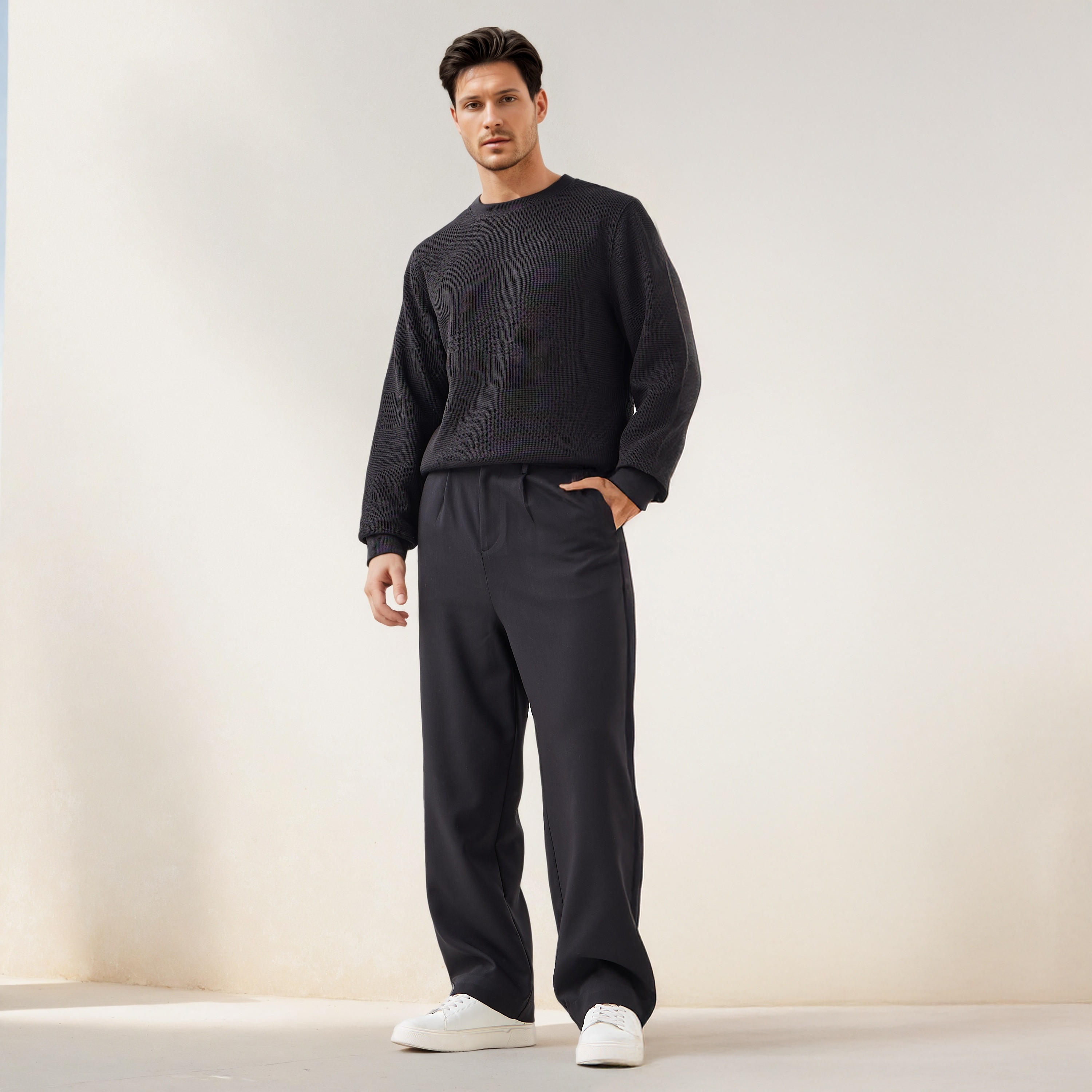 Textured Jacquard Sweatshirt with Crew Neck-men-winterwear-hoodiesandsweatshirts-image-2