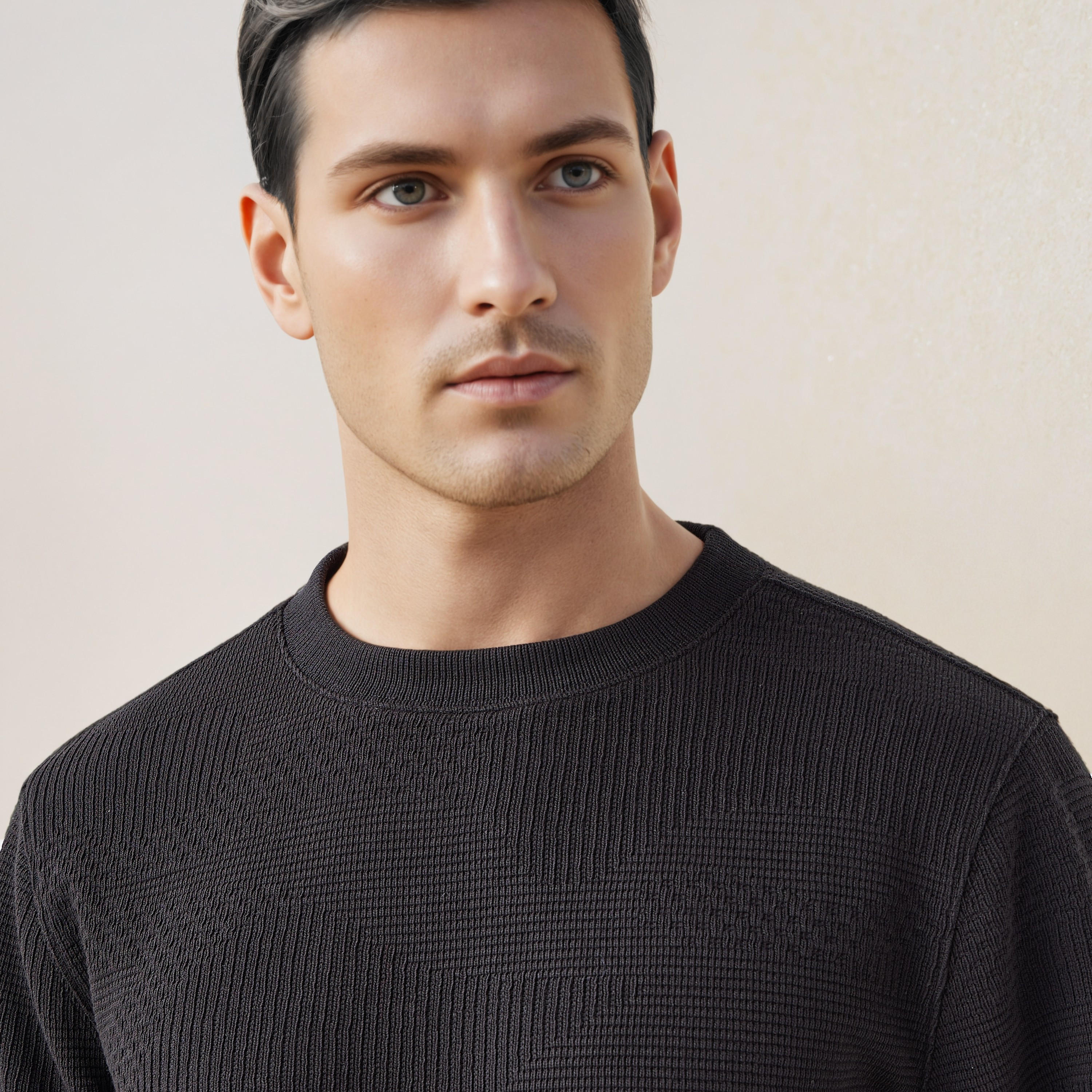 Textured Jacquard Sweatshirt with Crew Neck-men-winterwear-hoodiesandsweatshirts-image-4