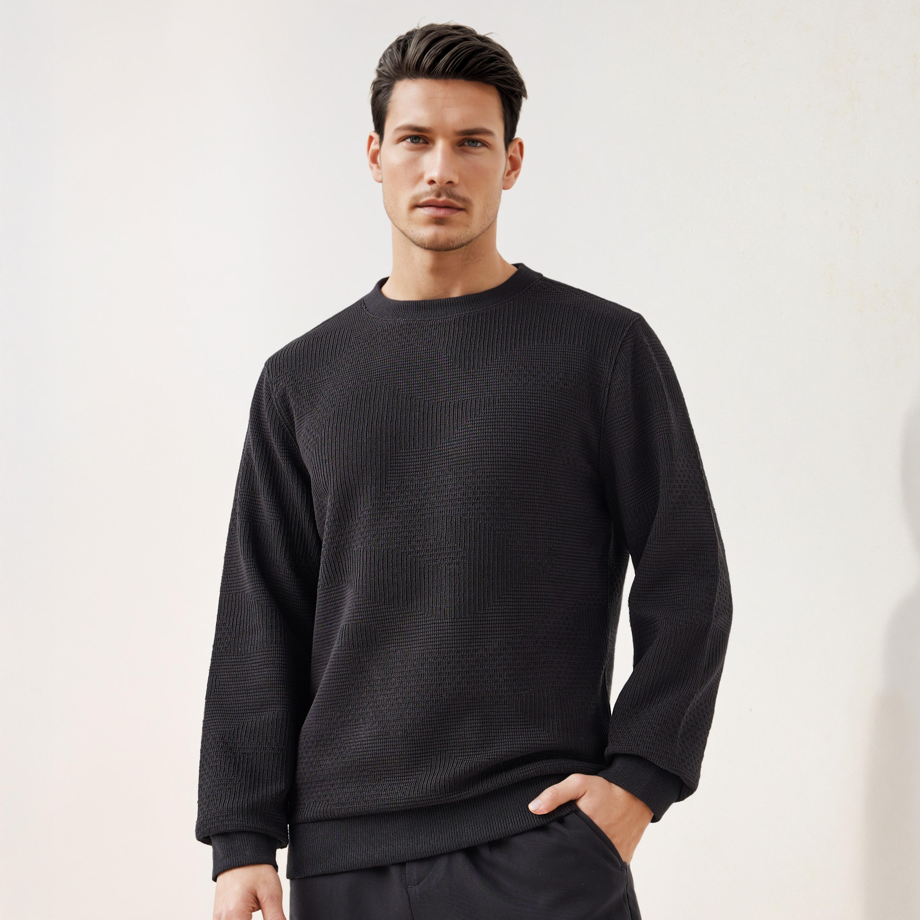 Textured Jacquard Sweatshirt with Crew Neck-men-winterwear-hoodiesandsweatshirts-image-5