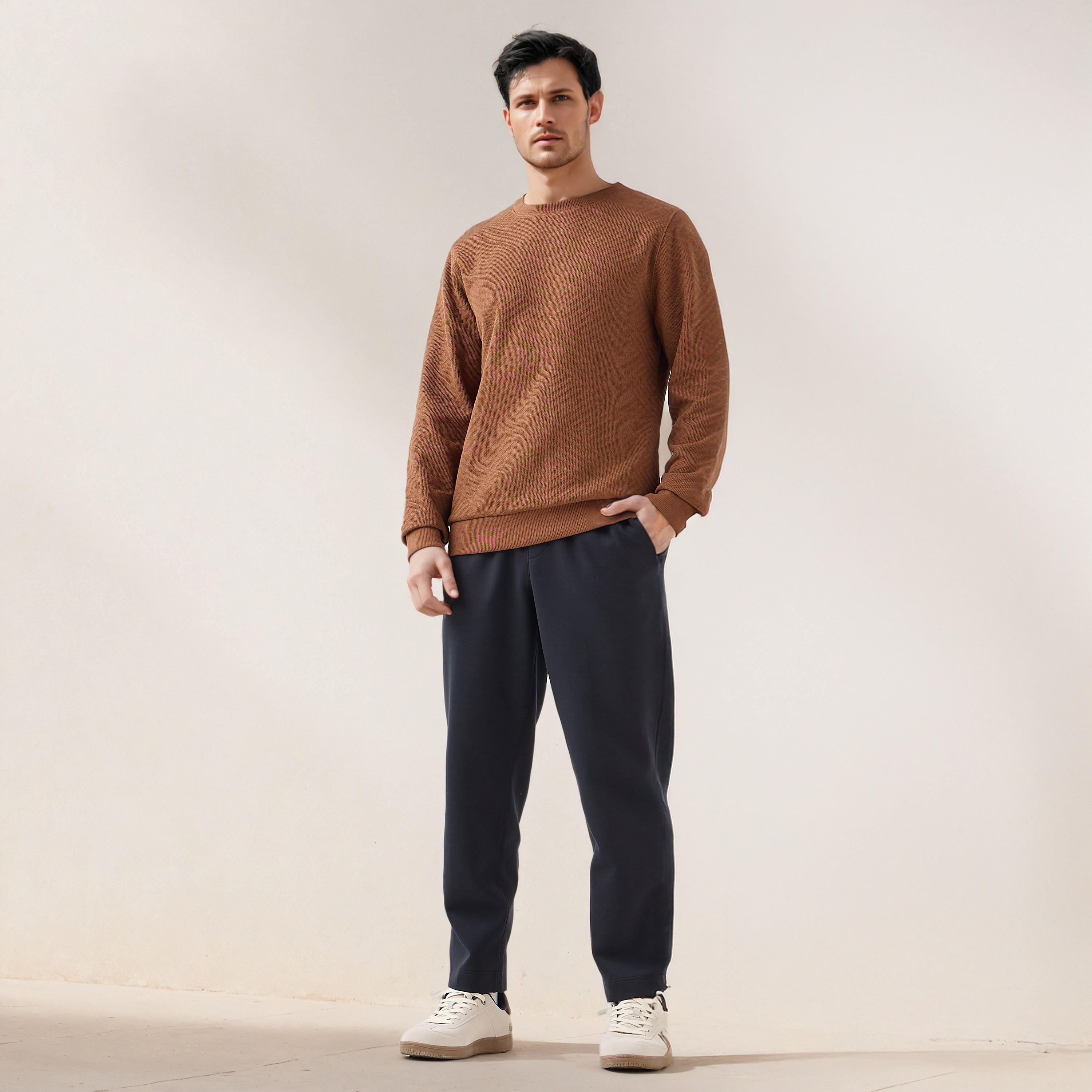 Textured Jacquard Sweatshirt with Crew Neck-men-winterwear-hoodiesandsweatshirts-image-2