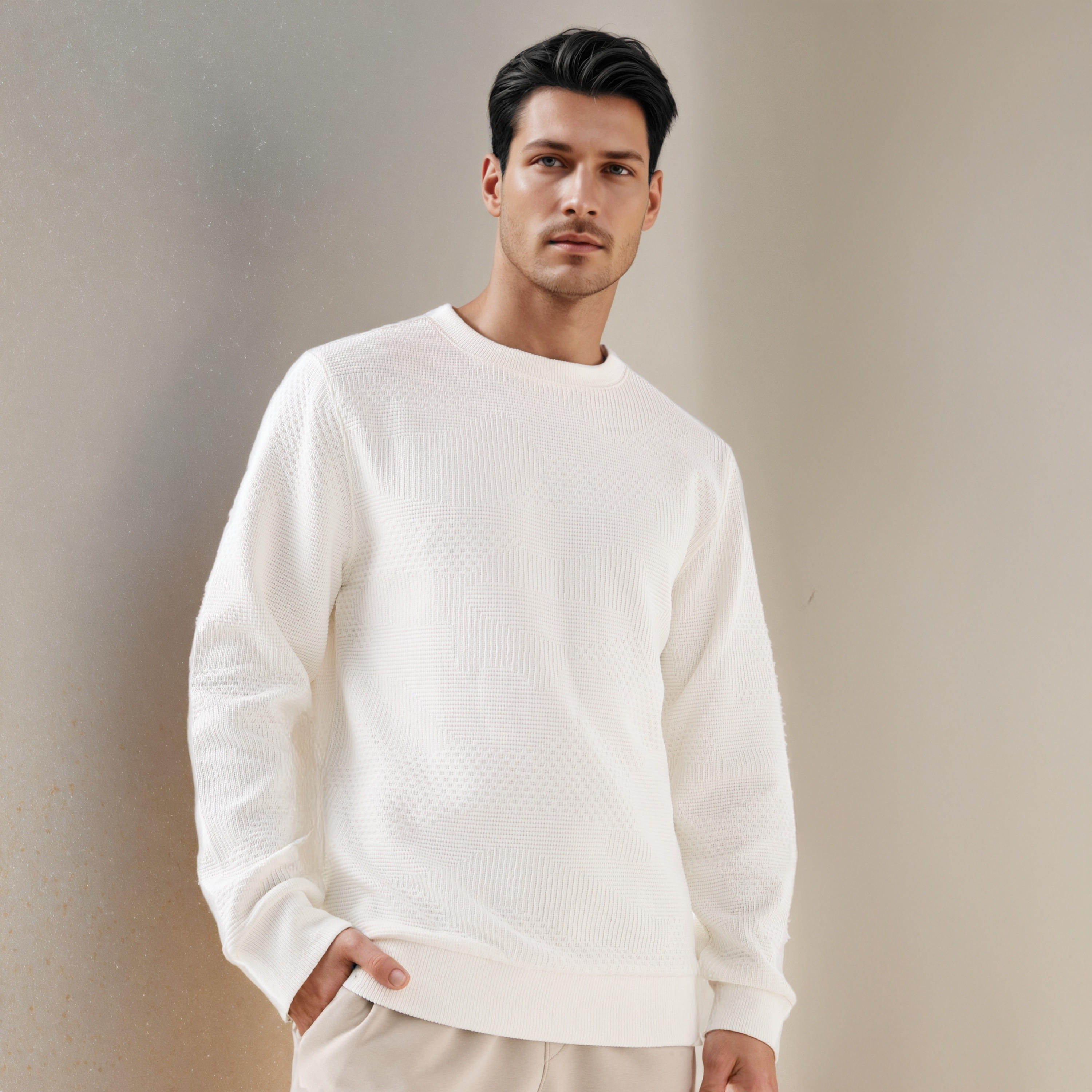 Textured Jacquard Sweatshirt with Crew Neck-men-winterwear-hoodiesandsweatshirts-image-1