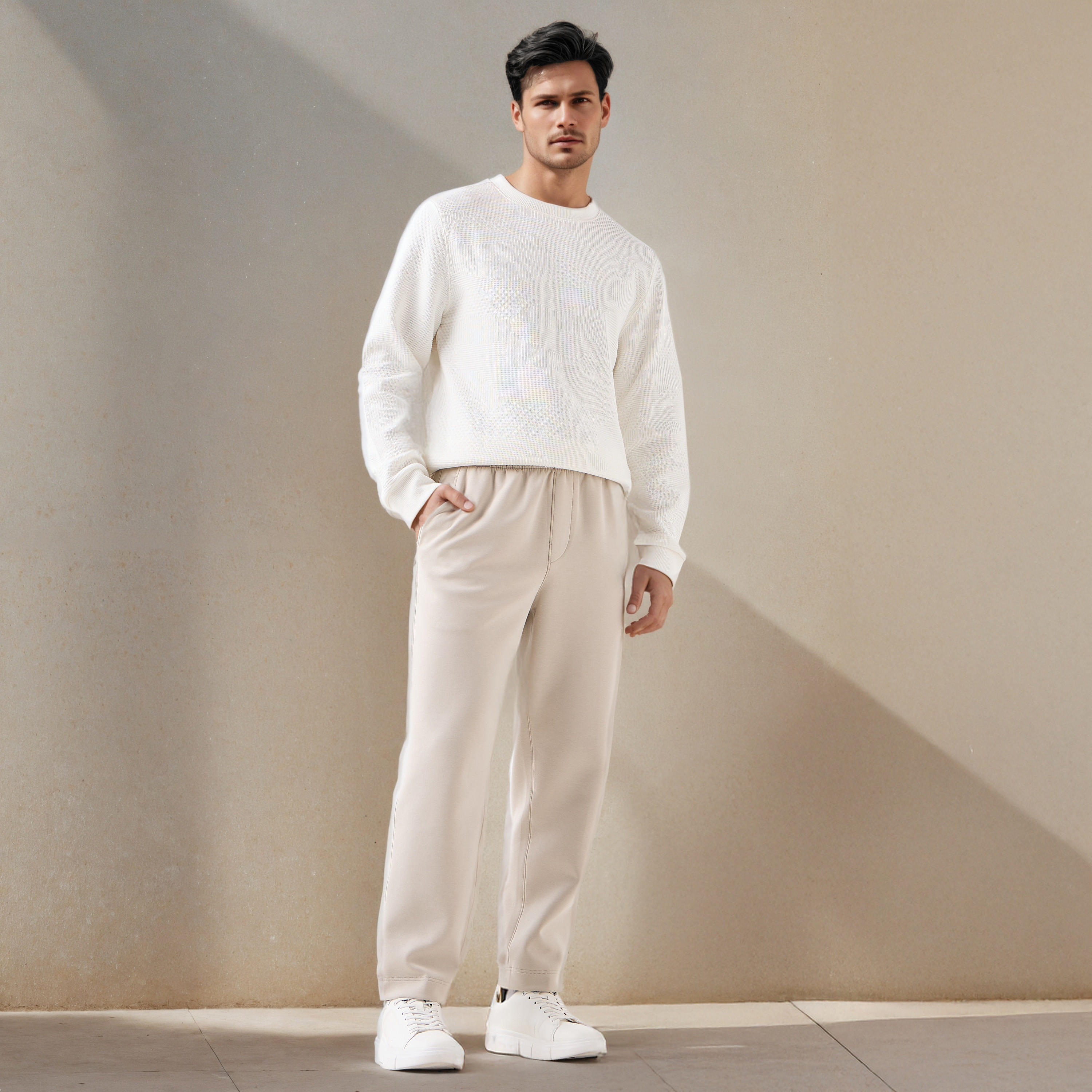 Textured Jacquard Sweatshirt with Crew Neck-men-winterwear-hoodiesandsweatshirts-image-2