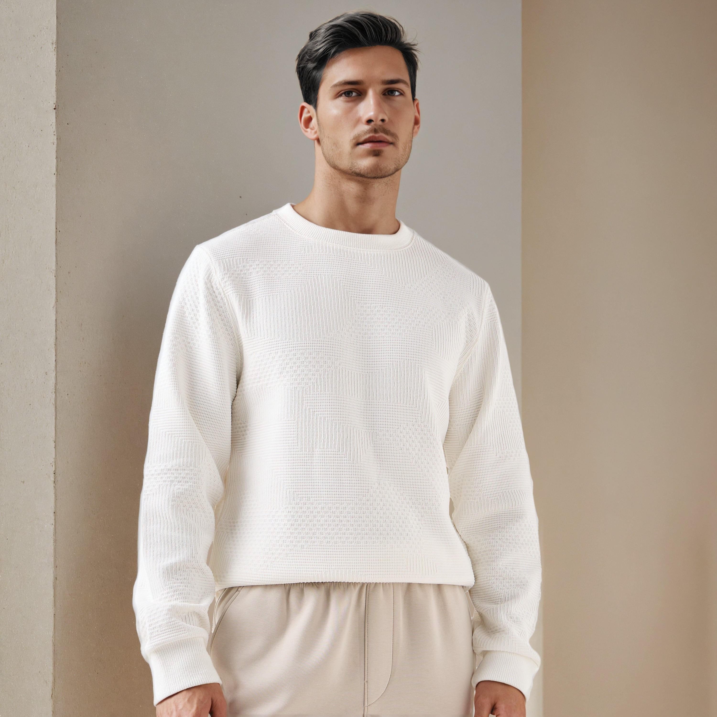Textured Jacquard Sweatshirt with Crew Neck-men-winterwear-hoodiesandsweatshirts-image-4