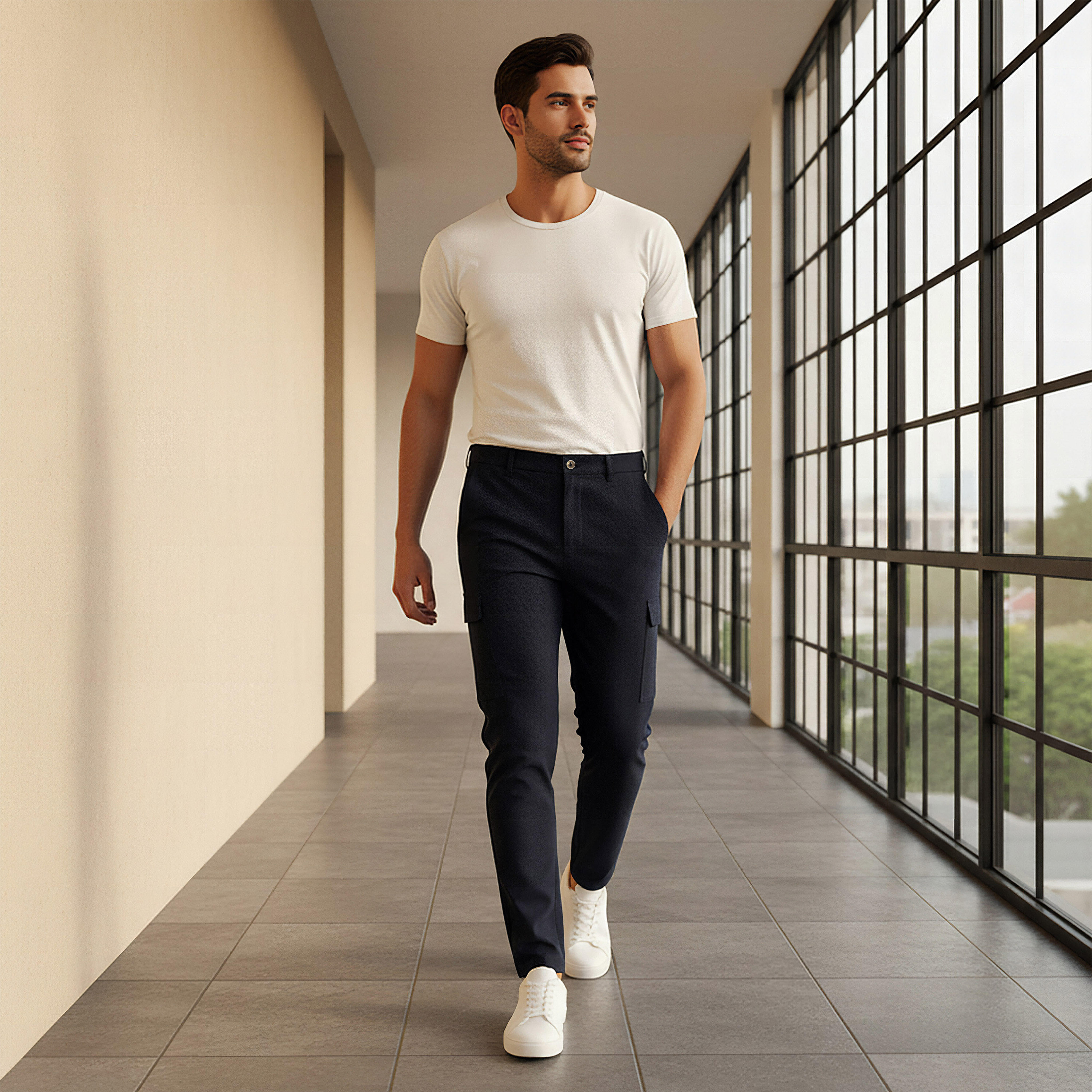 Men Slim Fit Flexi Waist Trousers-men-clothing-bottoms-trousersandchinos-trousers-image-1