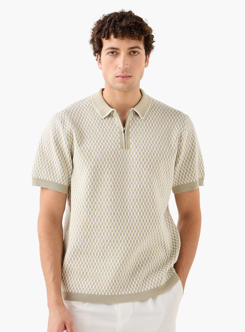 Textured Polo T-shirt with Zip Closure-men-clothing-tshirtsandpolos-polos-image-1