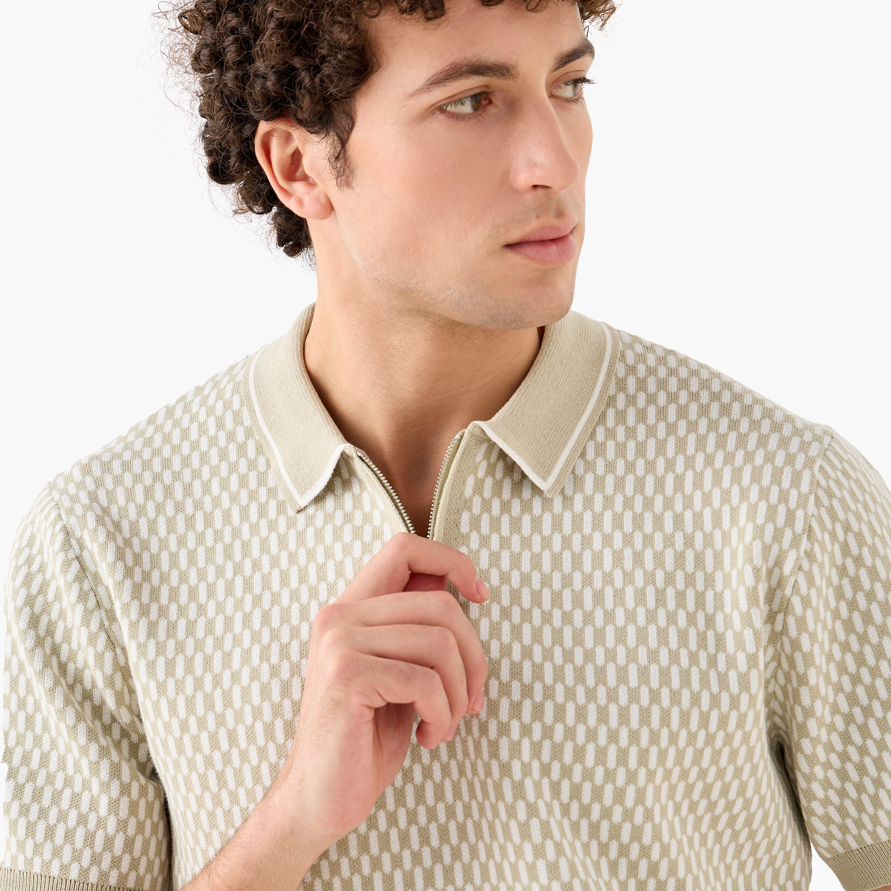 Textured Polo T-shirt with Zip Closure-men-clothing-tshirtsandpolos-polos-image-4