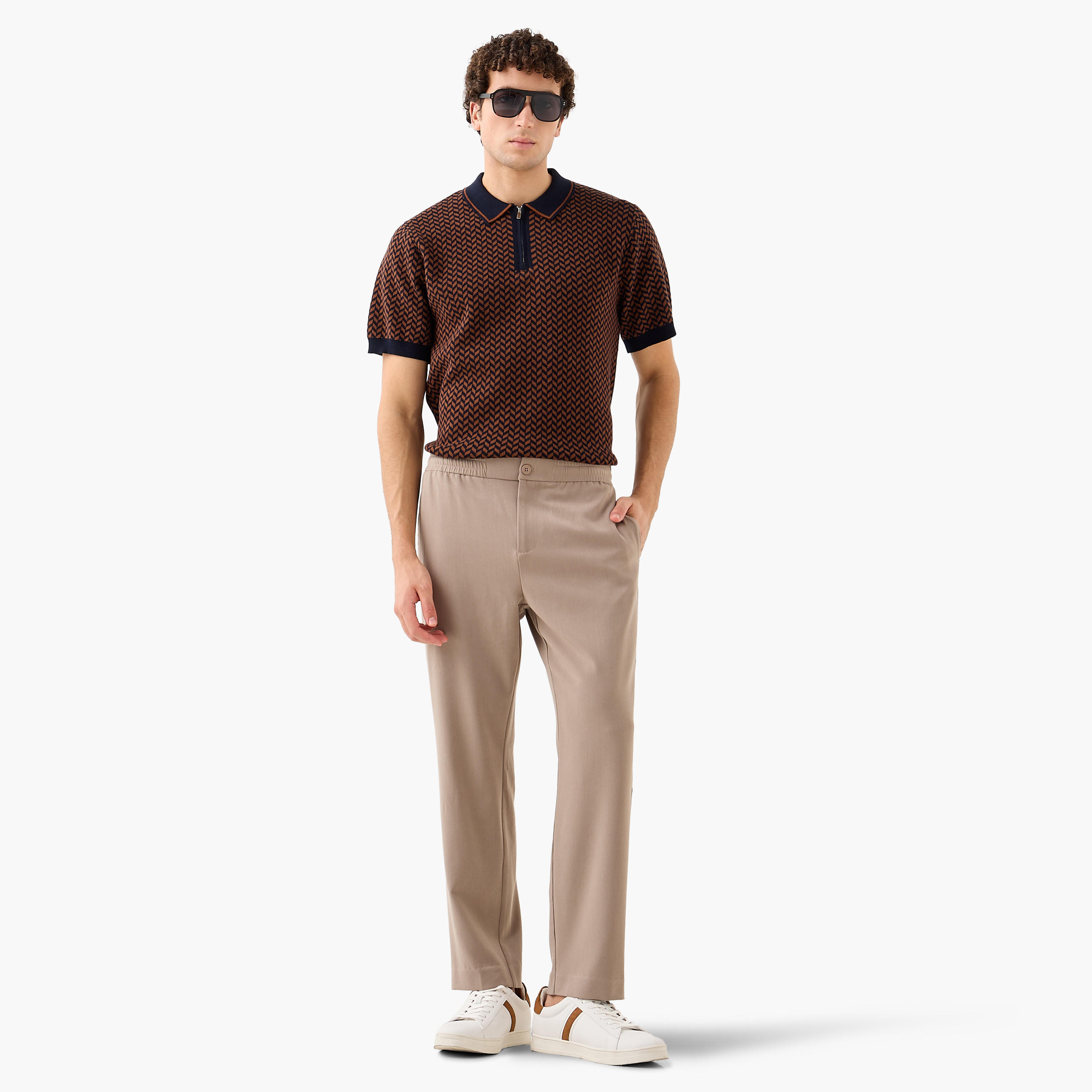 Textured Polo T-shirt with Zip Closure-men-clothing-tshirtsandpolos-polos-image-2