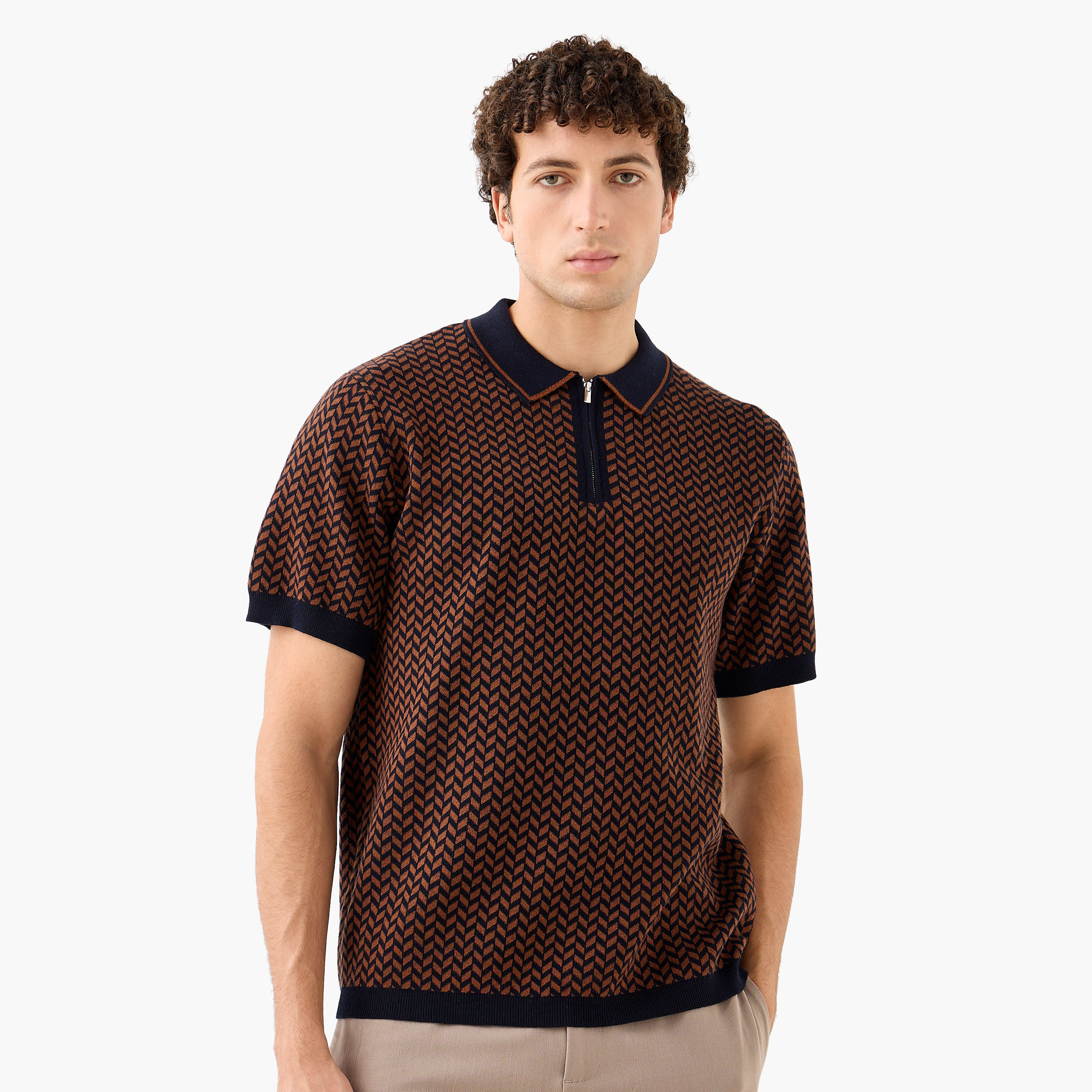 Textured Polo T-shirt with Zip Closure-men-clothing-tshirtsandpolos-polos-image-6