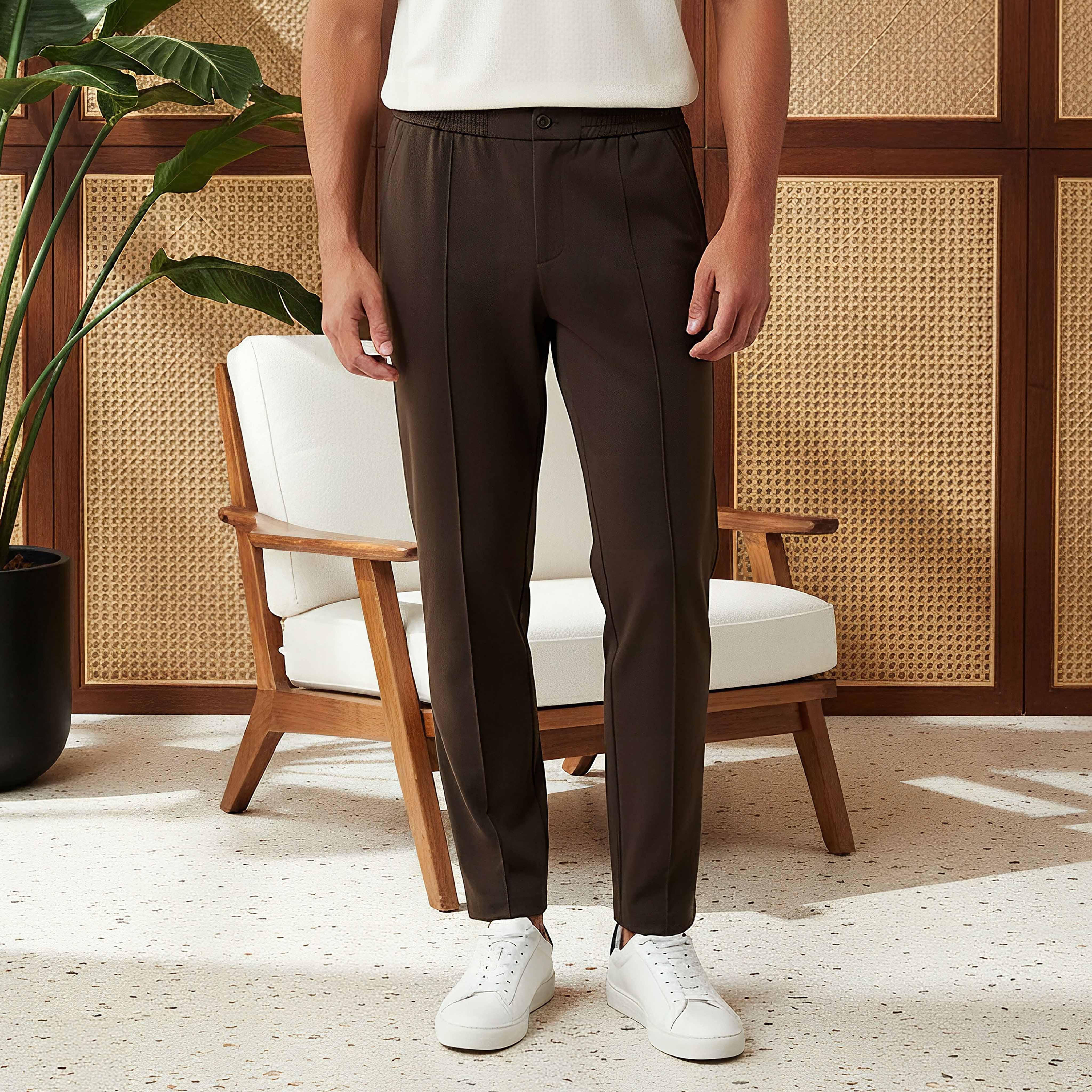 بنطلون رجالي من مزيج الفيسكوز بقصّة عادية وخصر مطاطي-men-clothing-bottoms-trousersandchinos-trousers-image-1