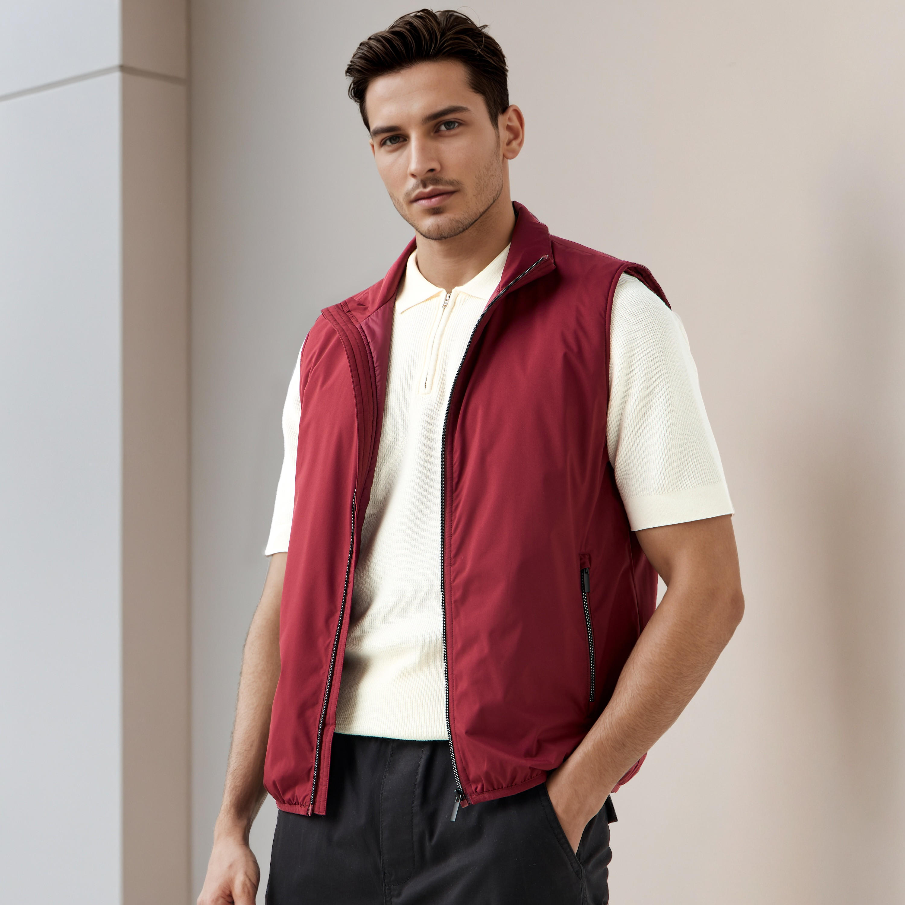 جاكيت جيليه رجالي بياقة عالية وقصة عادية-men-clothing-jacketsandblazers-jackets-image-1