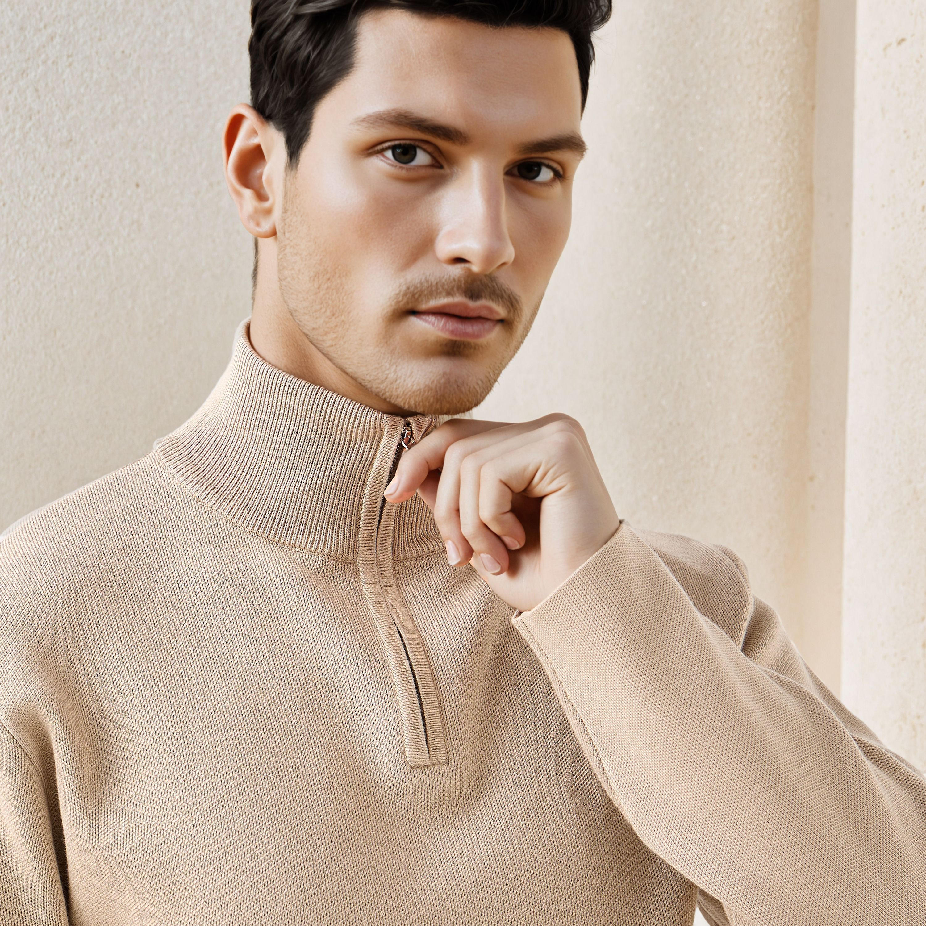 Textured Sweater with Mock Neck-men-clothing-sweatersandpullovers-image-4
