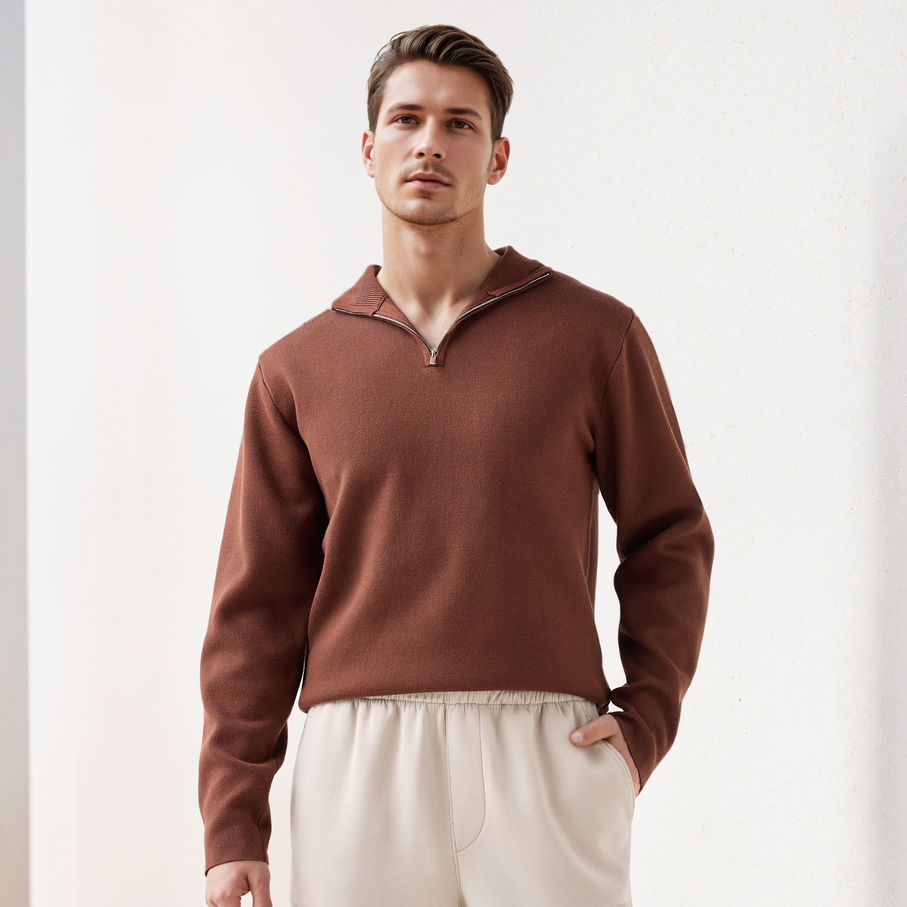 Textured Sweater with Mock Neck-men-clothing-sweatersandpullovers-image-1