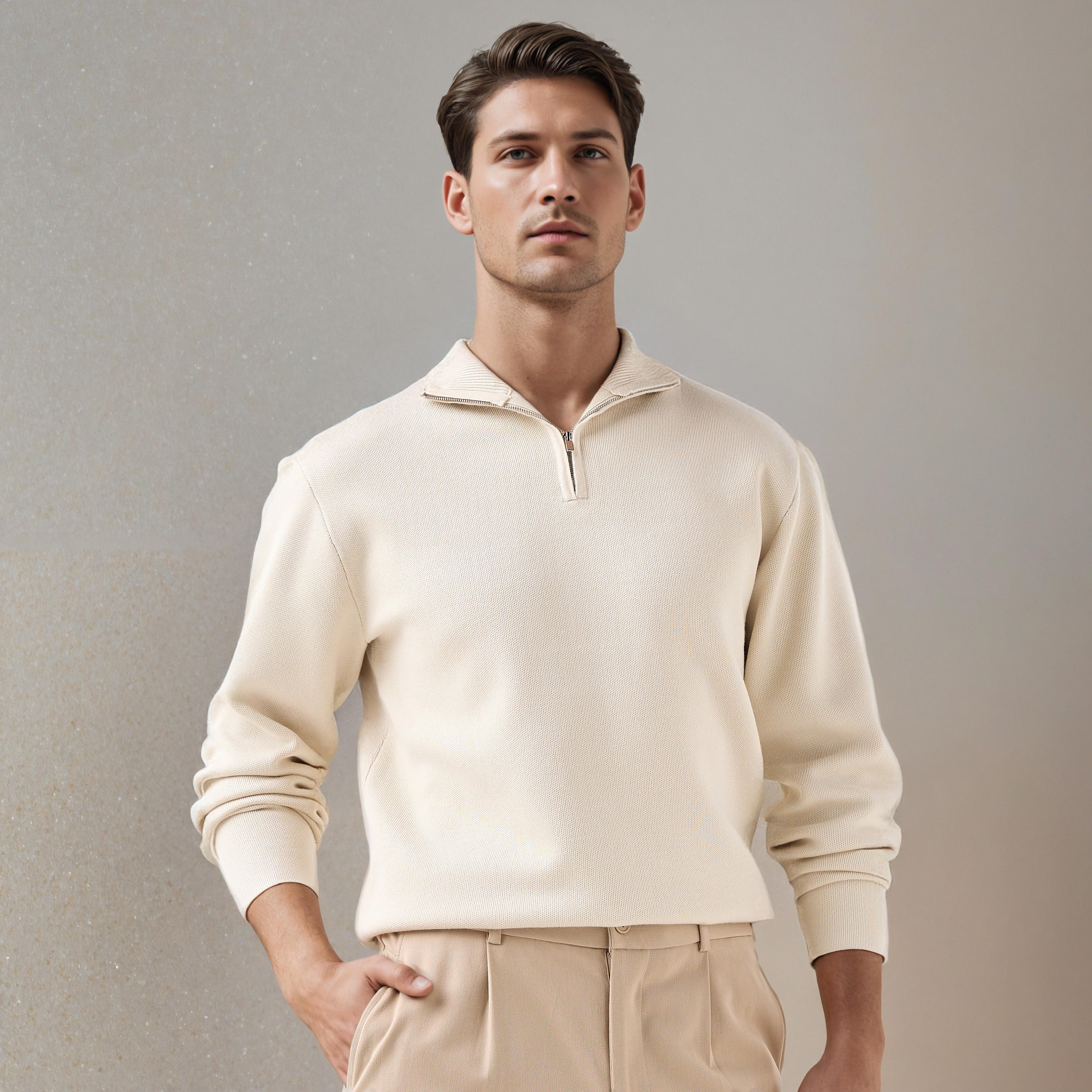 كنزة بارزة الملمس بياقة عالية-men-clothing-sweatersandpullovers-image-1