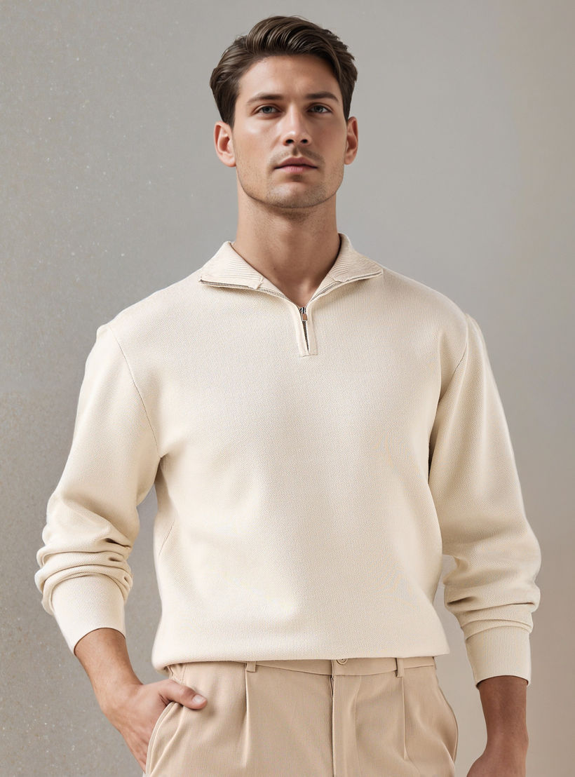 كنزة بارزة الملمس بياقة عالية-men-clothing-sweatersandpullovers-image-1