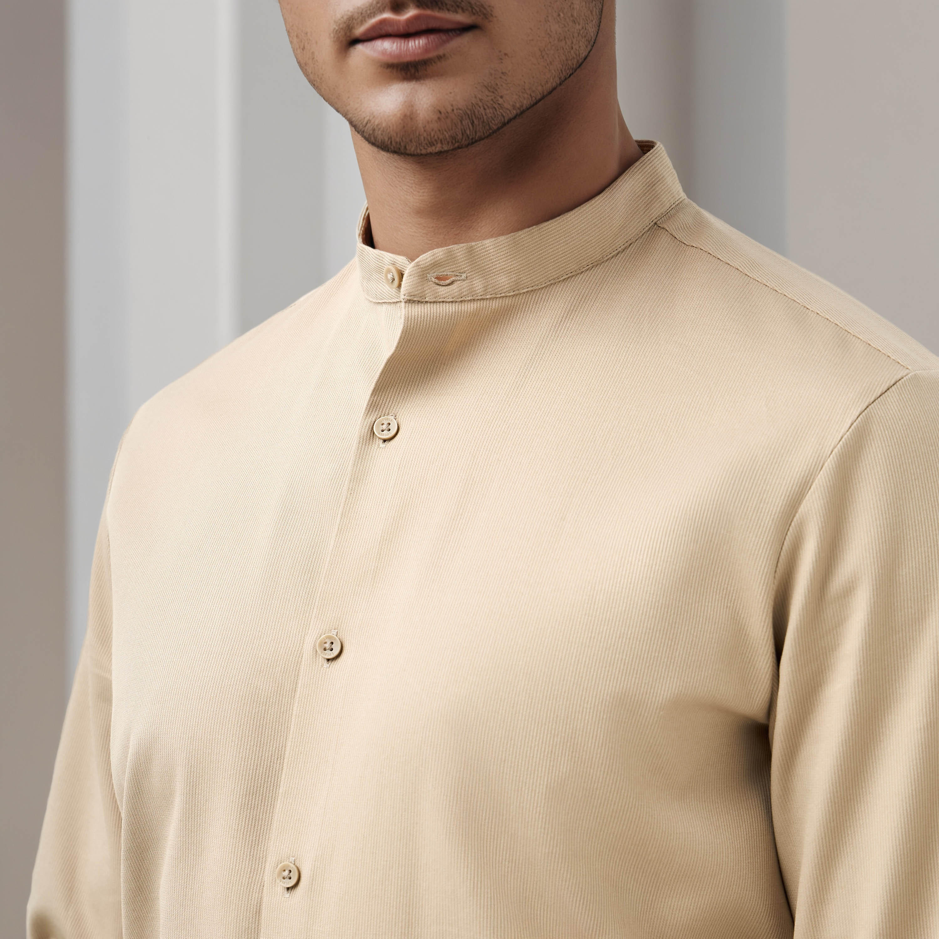 Regular Fit Textured Shirt with Mandarin Collar-men-clothing-shirts-image-5