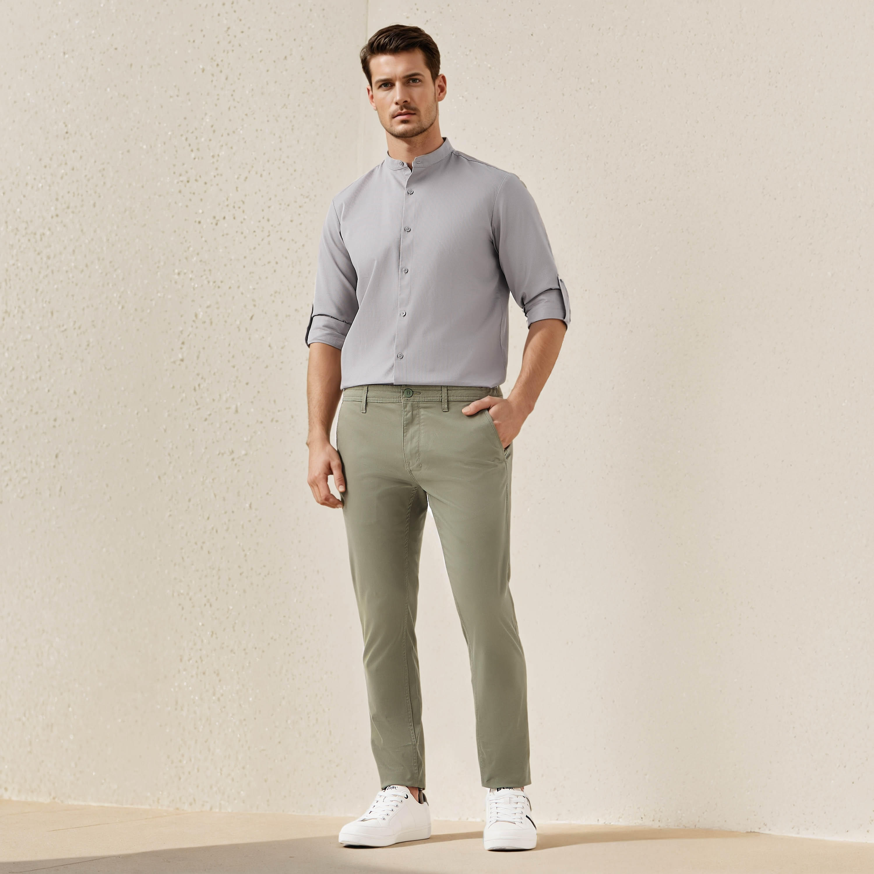قميص بارز الملمس بياقة ماندرين وقصة عادية-men-clothing-shirts-image-2